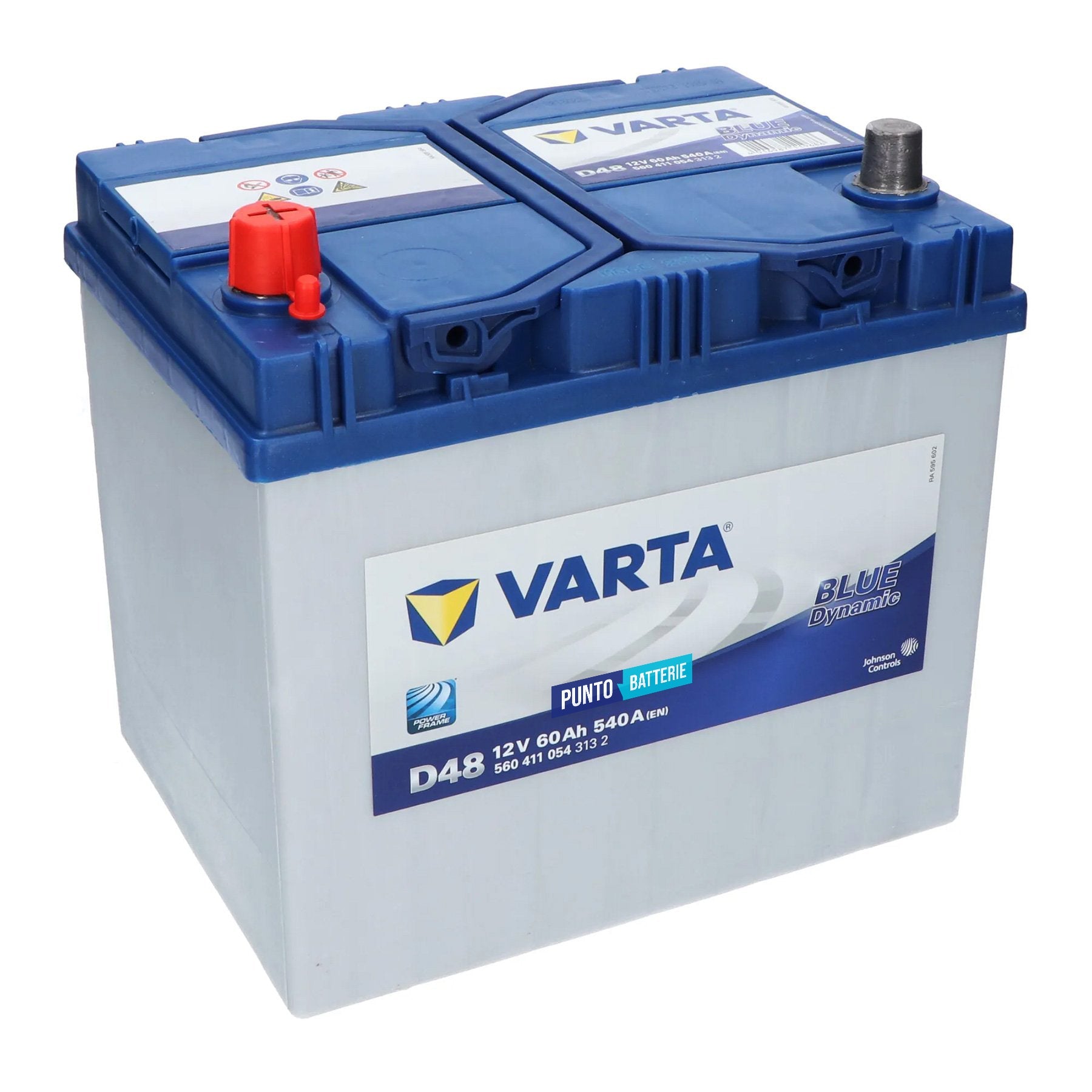 Batteria originale Varta Blue Dynamic D48, dimensioni 232 x 173 x 225, polo positivo a sinistra, 12 volt, 60 amperora, 540 ampere. Batteria per auto e veicoli leggeri.