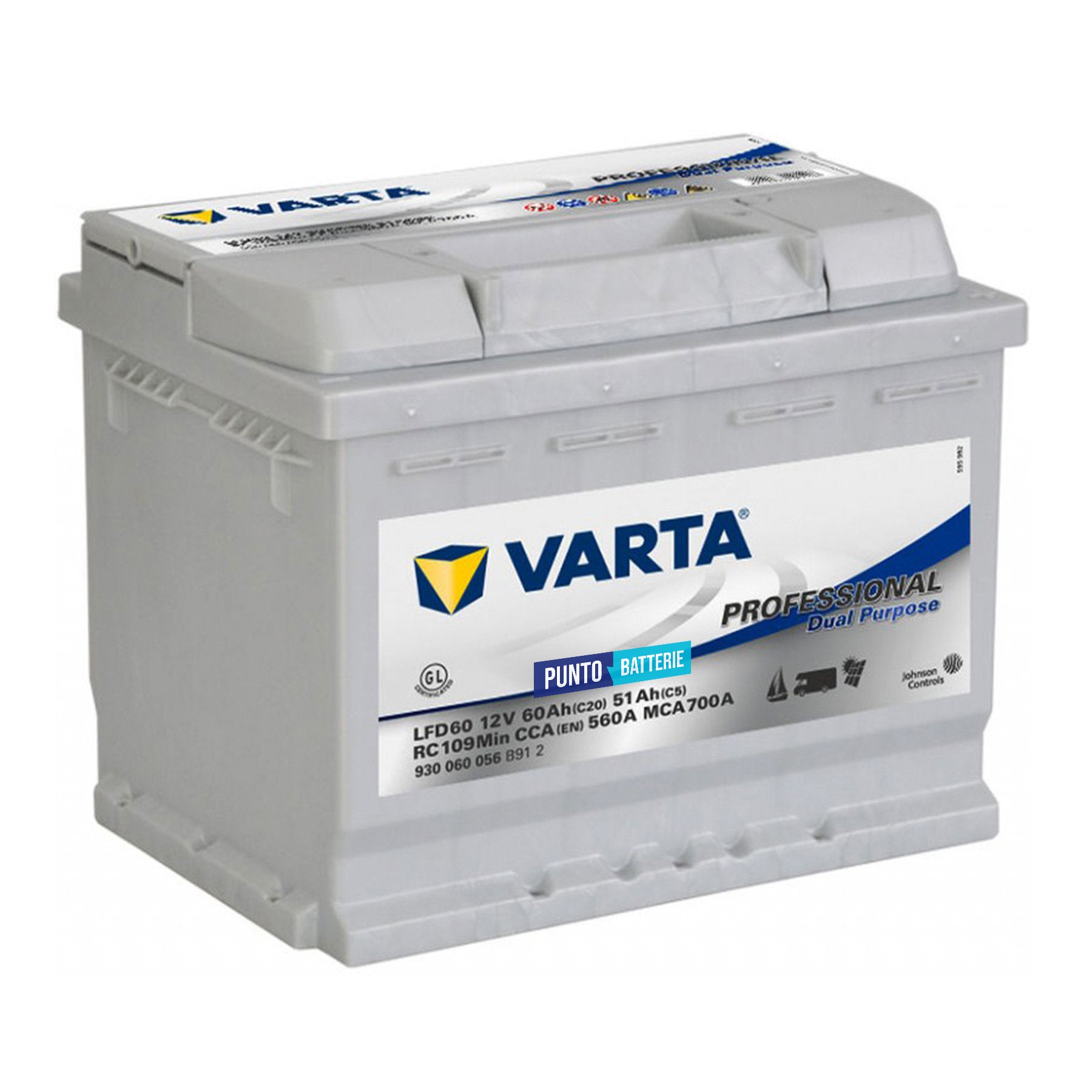 Batteria originale Varta Professional Dual Purpose LFD60, dimensioni 242 x 175 x 190, 12 volt, 60 amperora. Batteria per servizi di camper, barca e applicazioni a scarica lenta.