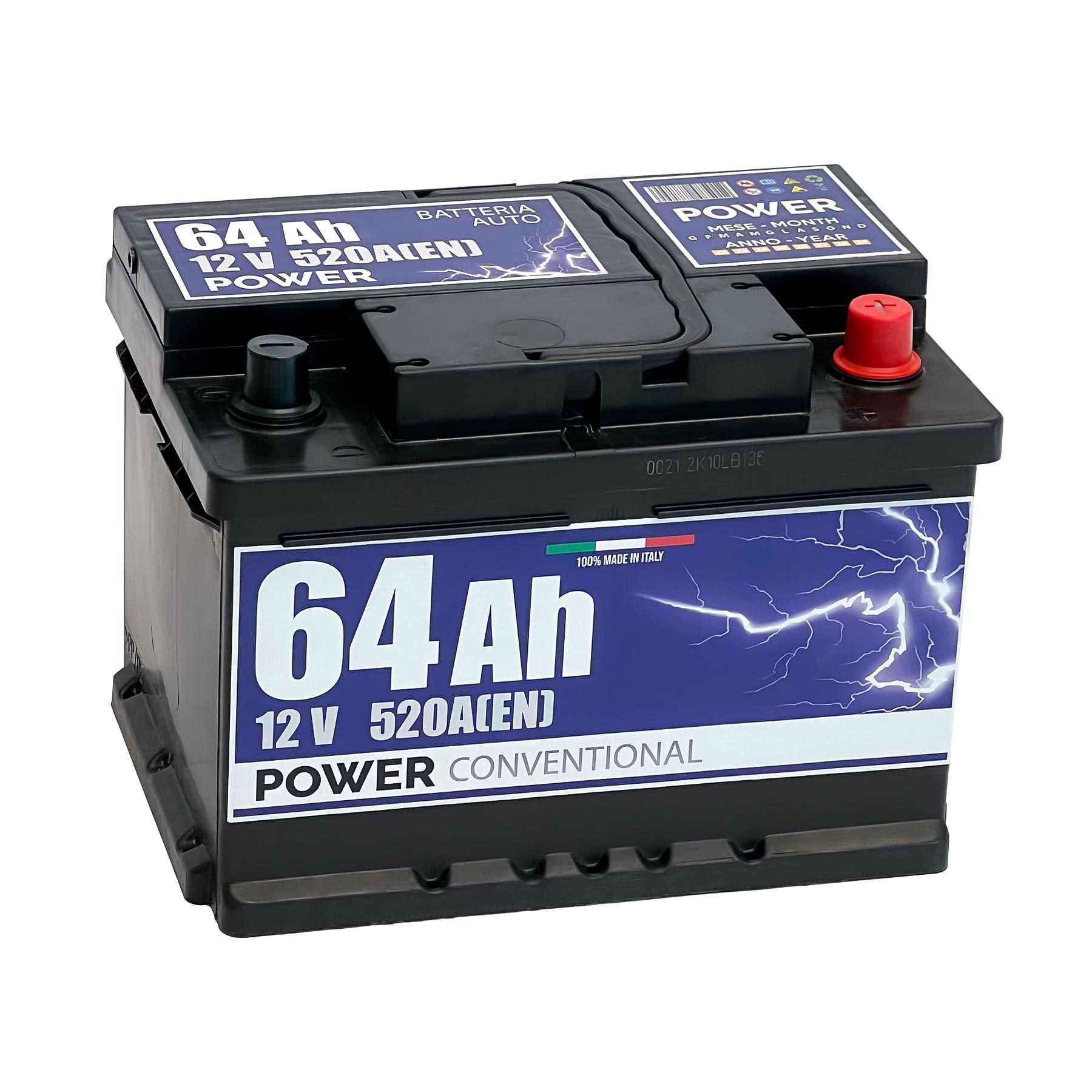 Batteria originale Power Conventional PB642, dimensioni 242 x 175 x 175, polo positivo a destra, 12 volt, 64 amperora, 520 ampere. Batteria per auto e veicoli leggeri.