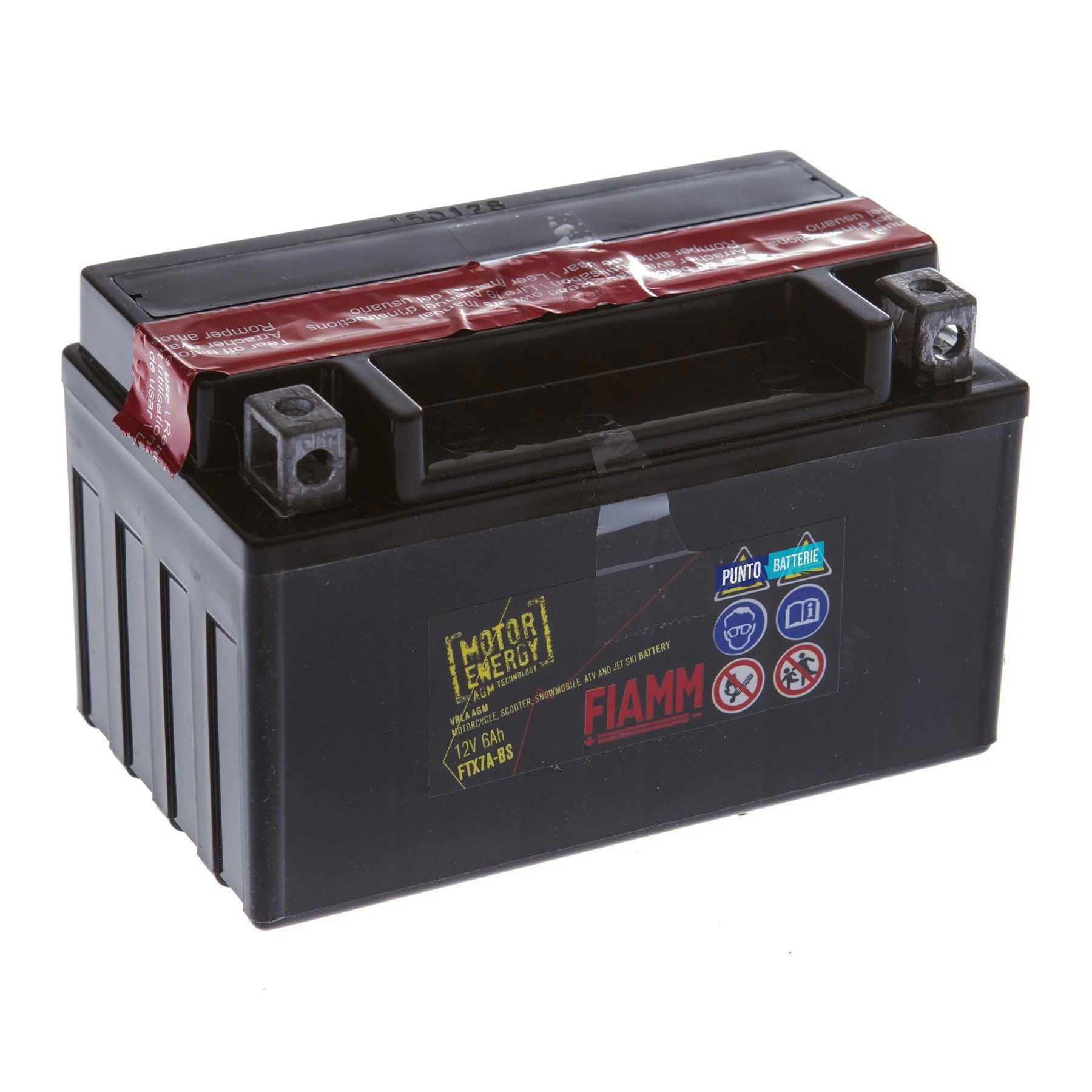 Batteria originale Fiamm Motor Energy AGM FTX7A-BS, dimensioni 150 x 87 x 93, polo positivo a sinistra, 12 volt, 6 amperora, 105 ampere. Batteria per moto, scooter e powersport.