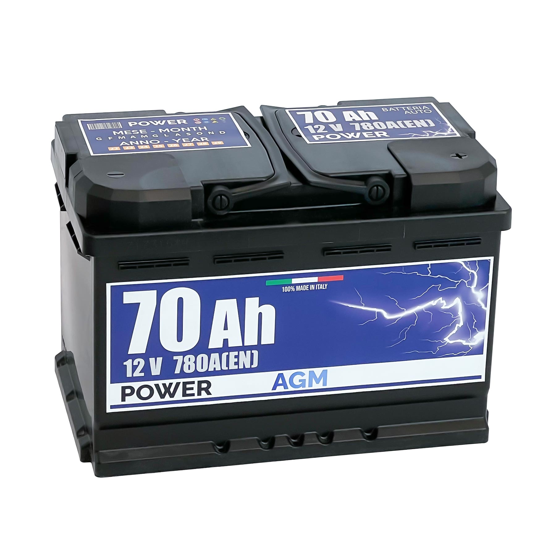 Batteria originale Power AGM PK700, dimensioni 278 x 175 x 190, polo positivo a destra, 12 volt, 70 amperora, 780 ampere, AGM. Batteria per auto e veicoli leggeri con start e stop.
