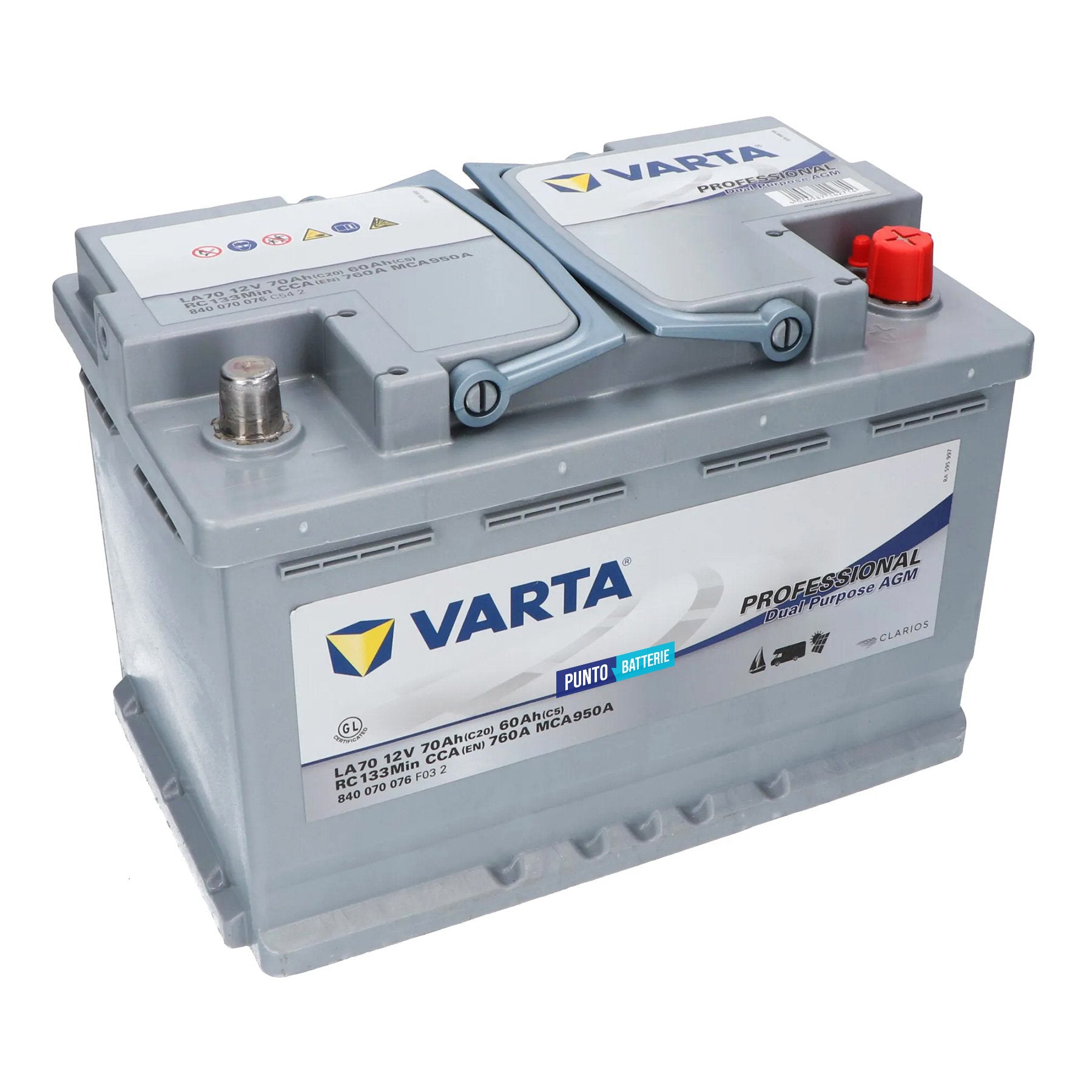 Batteria originale Varta Professional Dual Purpose AGM LA70, dimensioni 278 x 175 x 190, 12 volt, 70 amperora, AGM. Batteria per servizi di camper, barca e applicazioni a scarica lenta.
