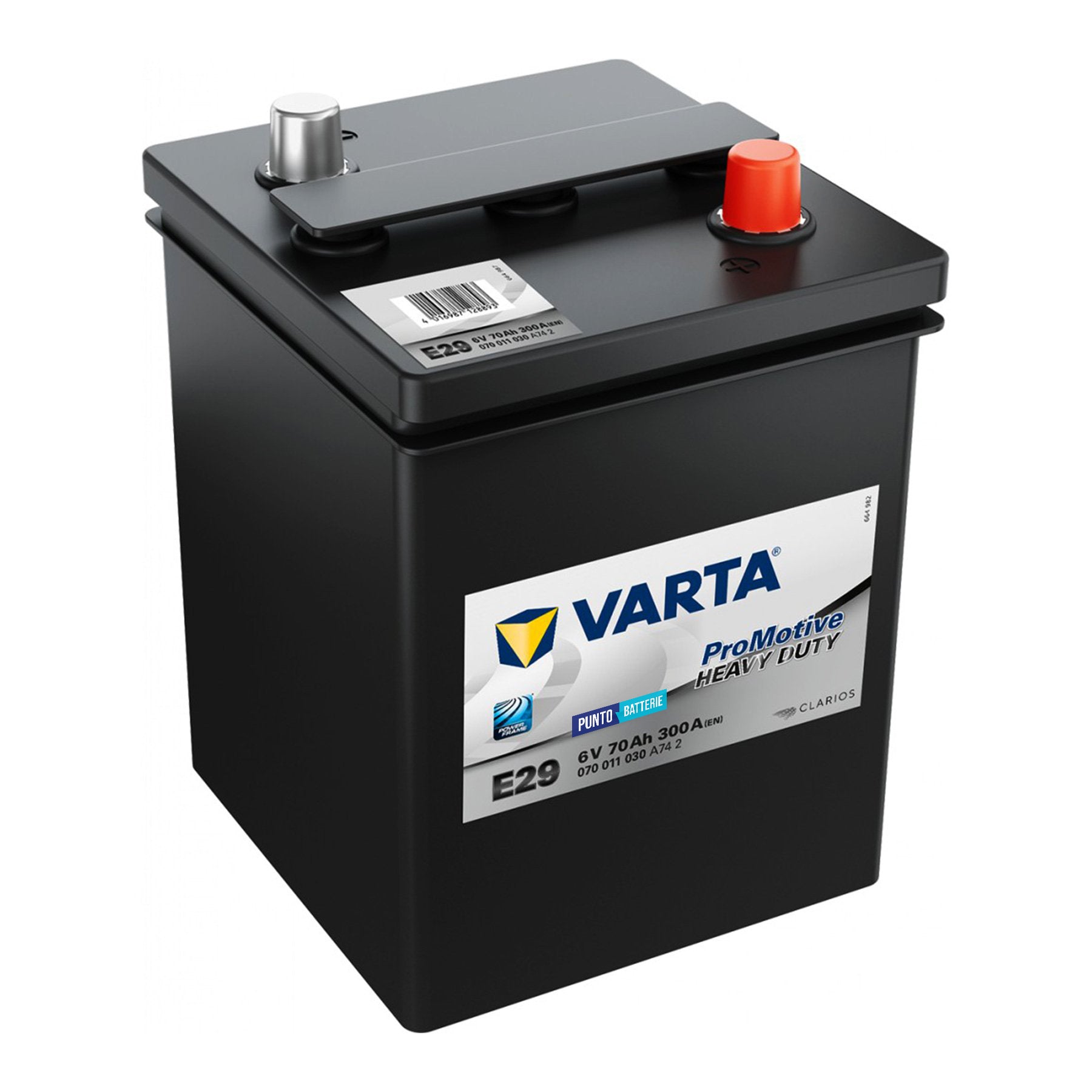 Batteria originale Varta Promotive Heavy Duty E29, dimensioni 175 x 167 x 220, polo positivo a destra, 6 volt, 70 amperora, 300 ampere. Batteria per camion e veicoli pesanti.