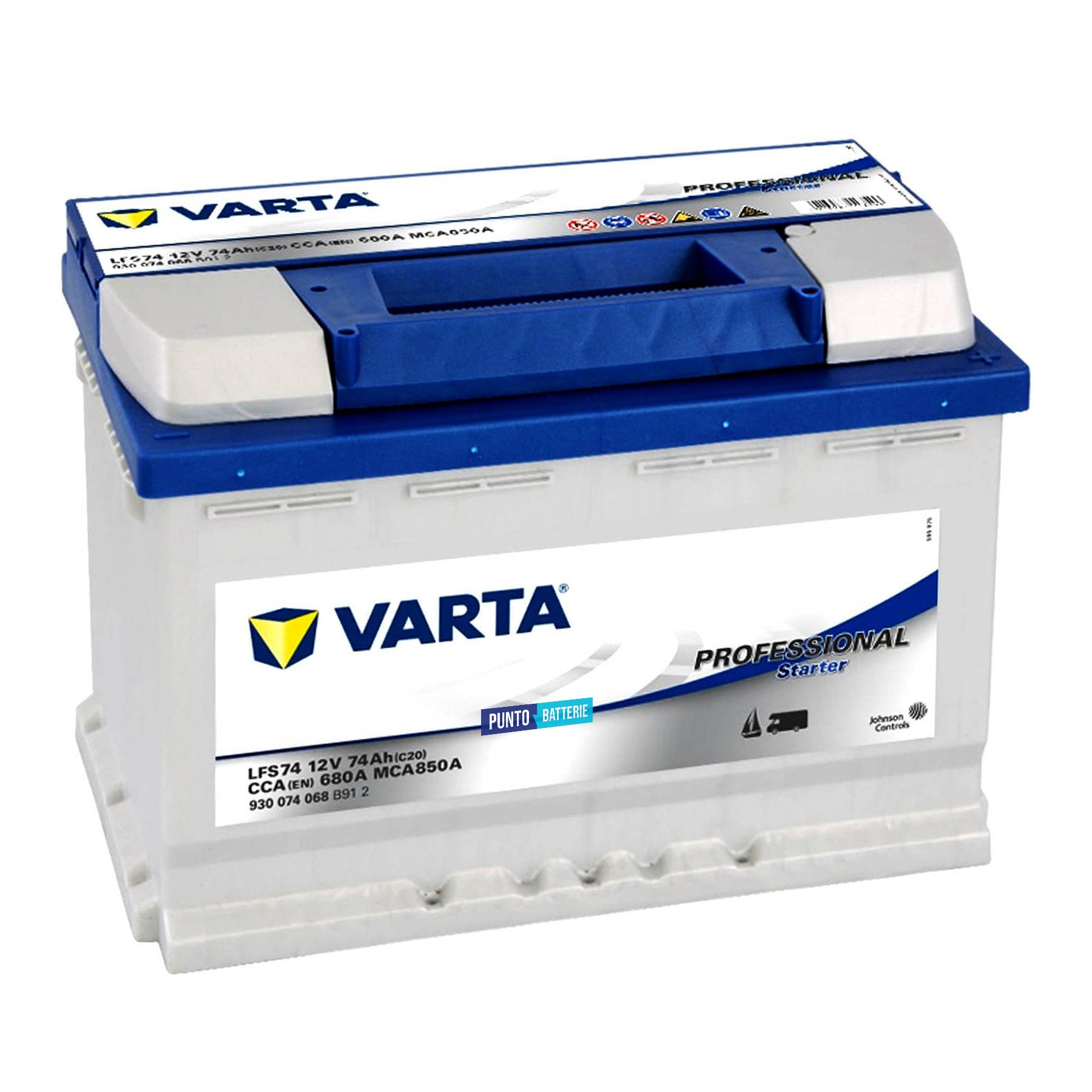 Batteria originale Varta Professional Starter LFS74, dimensioni 278 x 175 x 190, 12 volt, 74 amperora. Batteria per nautica e campeggio.