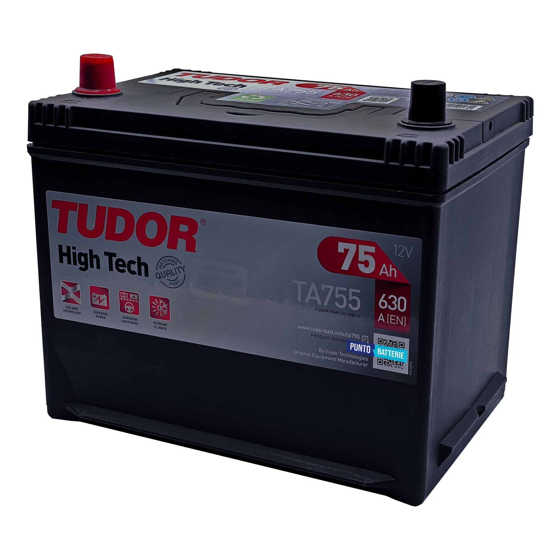 Batteria Tudor TA755 - High Tech (12V, 75Ah, 630A) - Puntobatterie