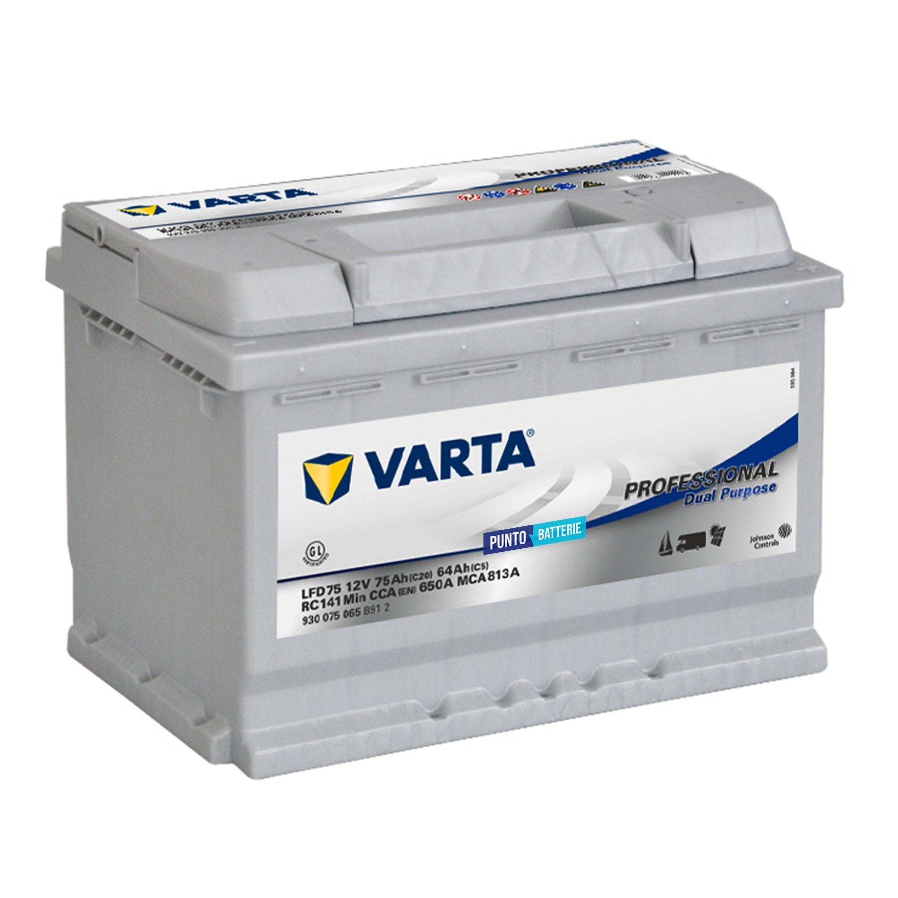 Batteria originale Varta Professional Dual Purpose LFD75, dimensioni 278 x 175 x 190, 12 volt, 75 amperora. Batteria per servizi di camper, barca e applicazioni a scarica lenta.