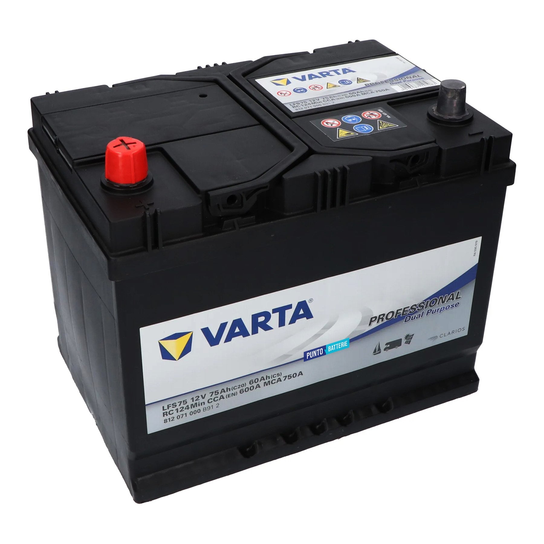 Batteria originale Varta Professional Dual Purpose LFS75, dimensioni 260 x 175 x 225, 12 volt, 75 amperora. Batteria per servizi di camper, barca e applicazioni a scarica lenta.