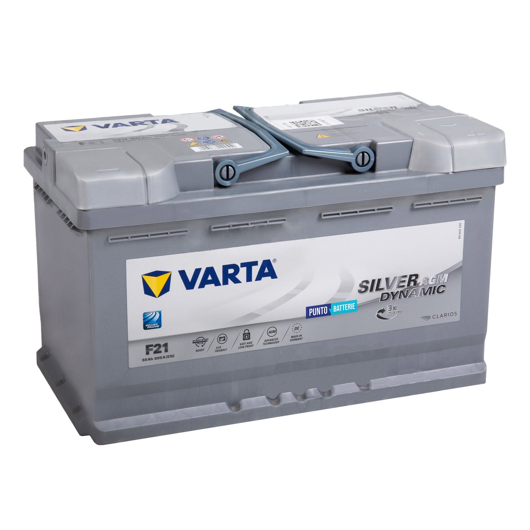 Batteria originale Varta Silver Dynamic AGM F21, dimensioni 315 x 175 x 190, polo positivo a destra, 12 volt, 80 amperora, 800 ampere, AGM. Batteria per auto e veicoli leggeri con start e stop.