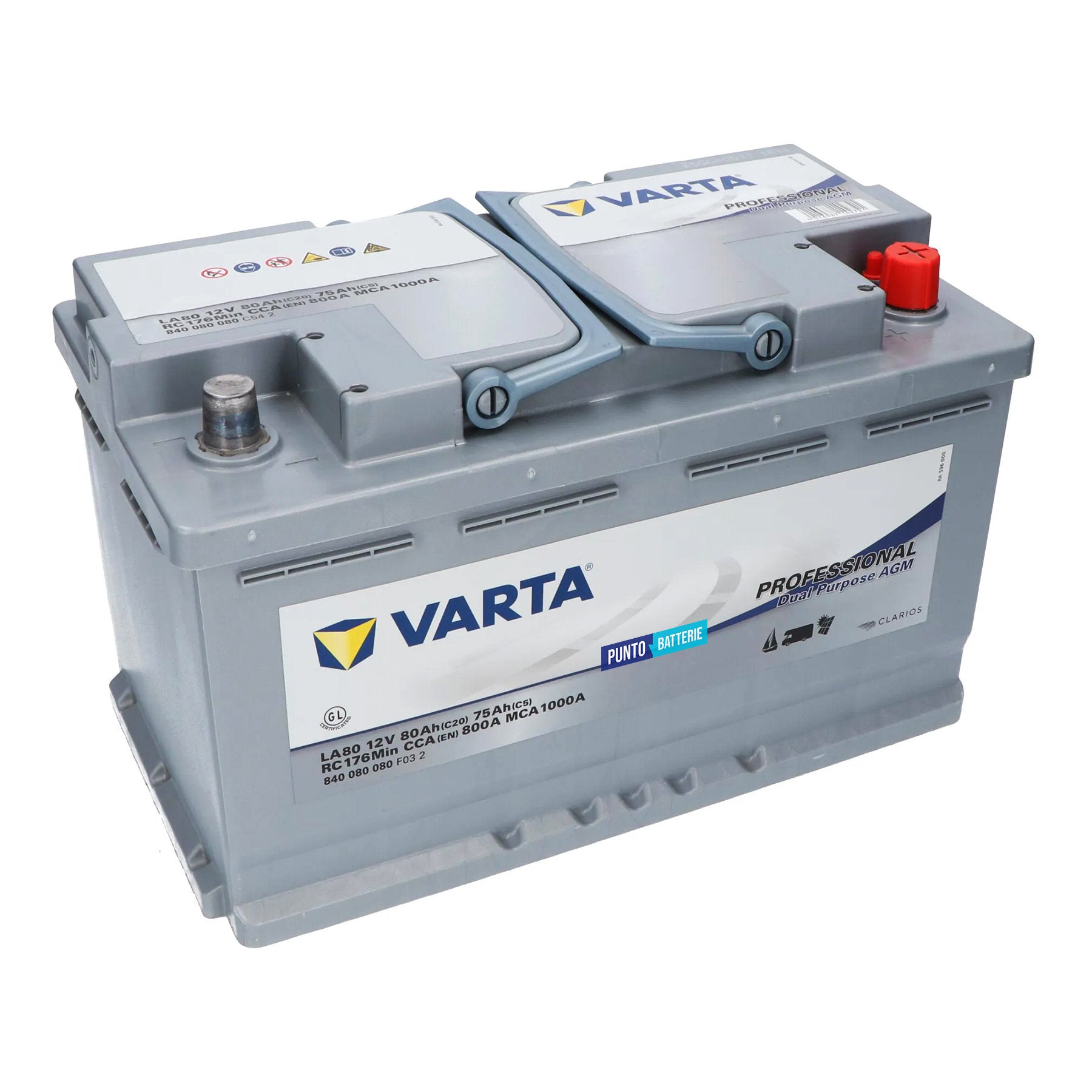 Batteria originale Varta Professional Dual Purpose AGM LA80, dimensioni 315 x 175 x 190, 12 volt, 80 amperora, AGM. Batteria per servizi di camper, barca e applicazioni a scarica lenta.