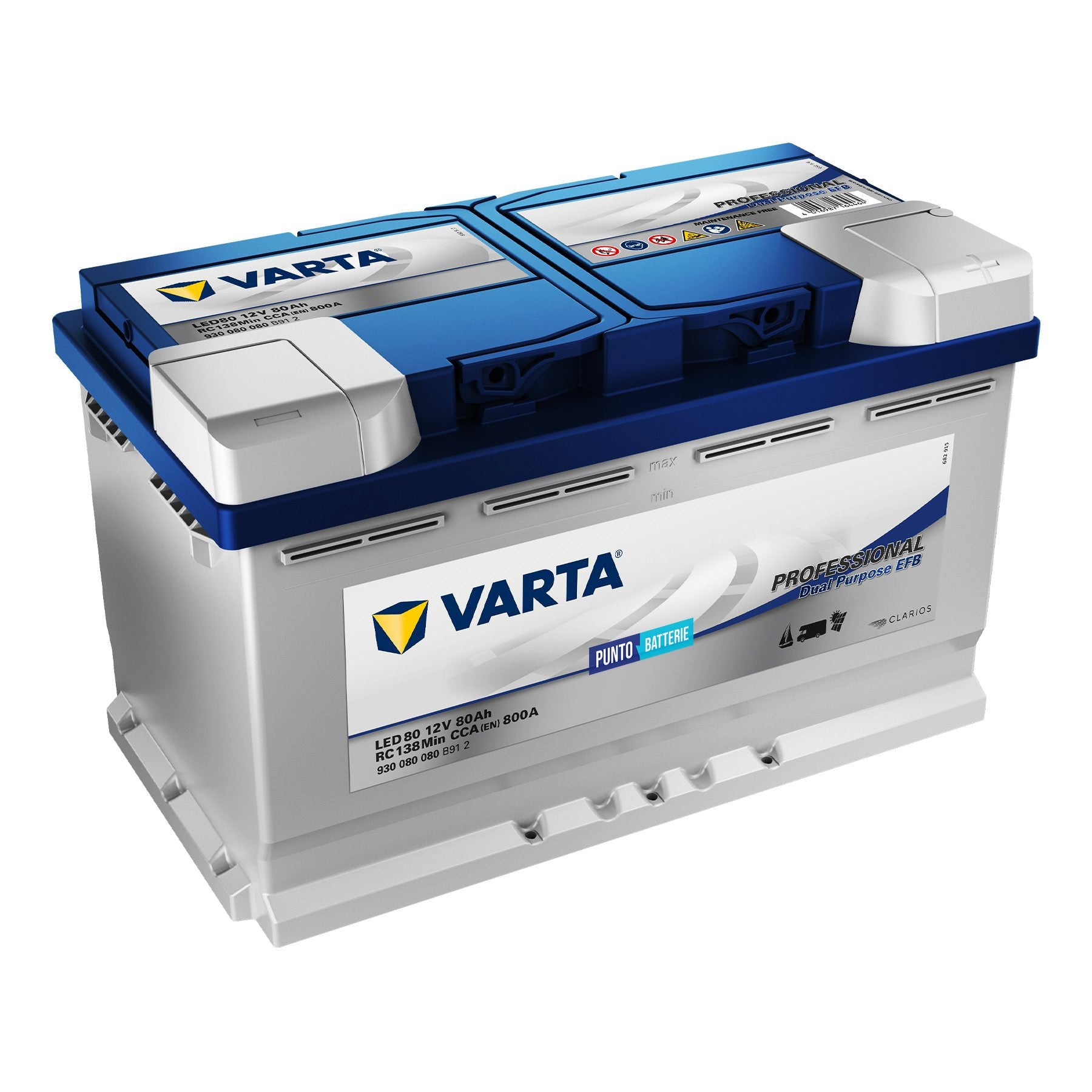 Batteria originale Varta Professional Dual Purpose EFB LED80, dimensioni 315 x 175 x 190, 12 volt, 80 amperora, EFB. Batteria per servizi di camper, barca e applicazioni a scarica lenta.