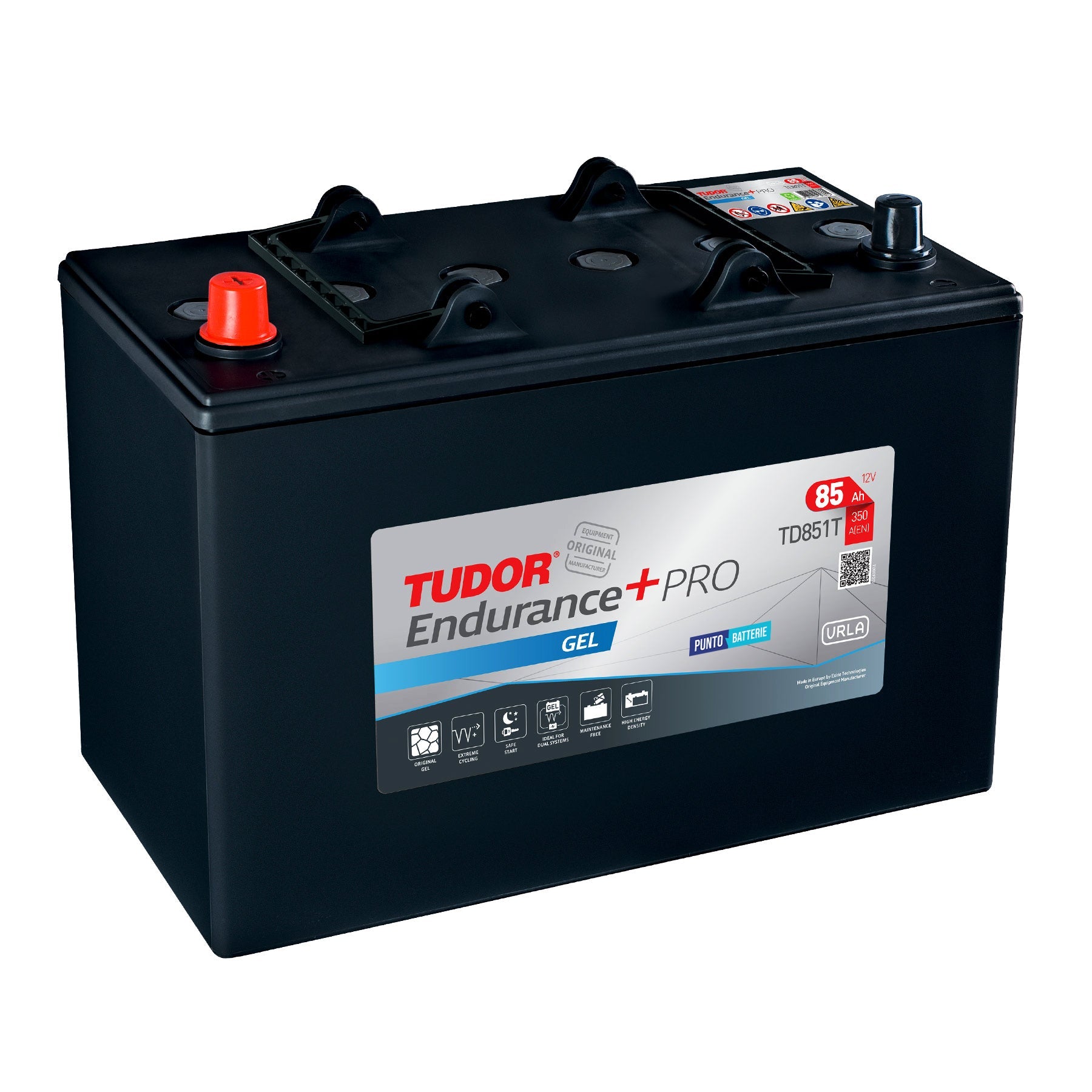 Batteria originale Tudor Endurance + PRO GEL TD851T, dimensioni 349 x 175 x 235, polo positivo a sinistra, 12 volt, 83 amperora, 340 ampere, GEL. Batteria per camion e veicoli pesanti.