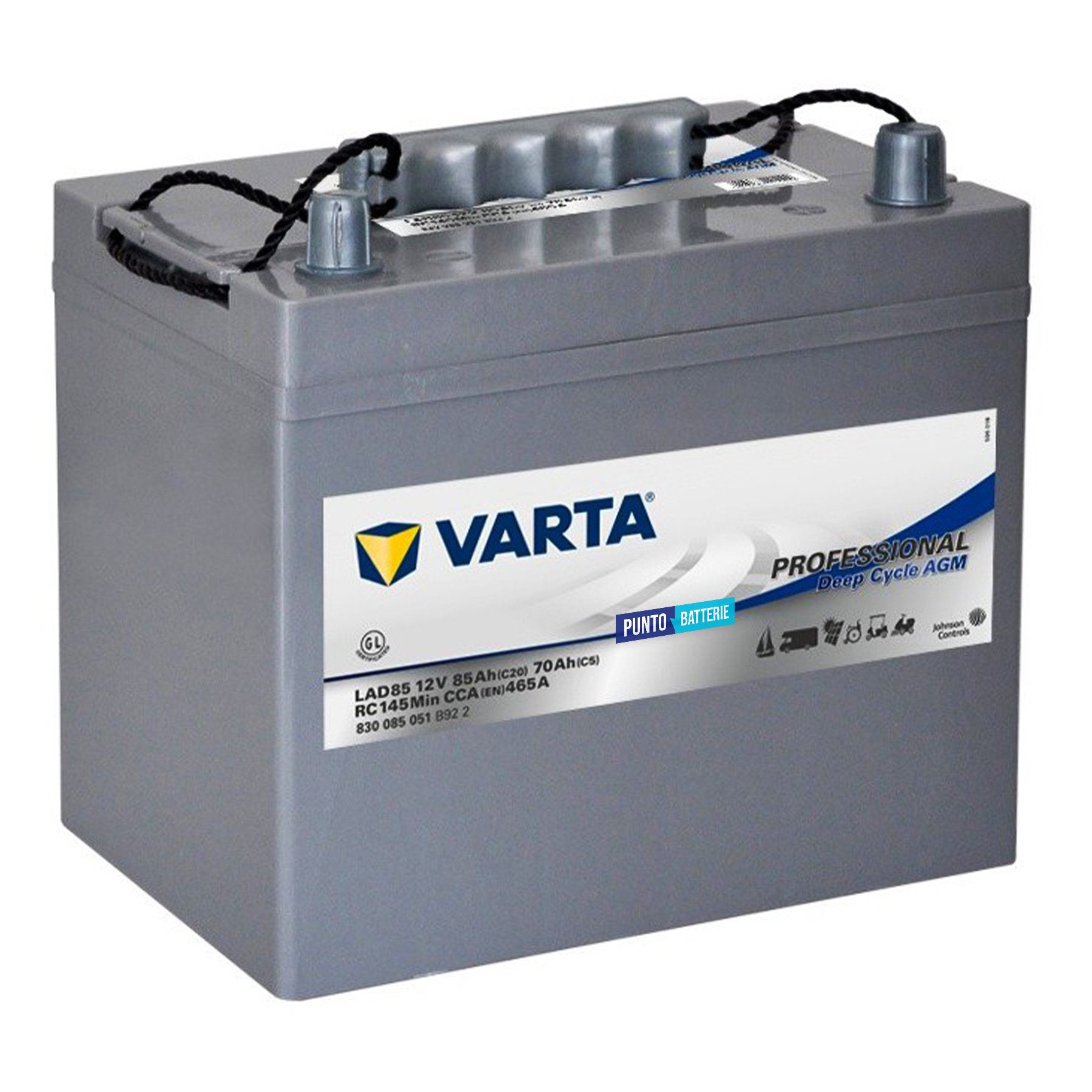 Batteria originale Varta Professional Deep Cycle AGM LAD85, dimensioni 260 x 169 x 230.5, 12 volt, 85 amperora, AGM. Batteria per servizi di camper, barca e applicazioni a scarica lenta.