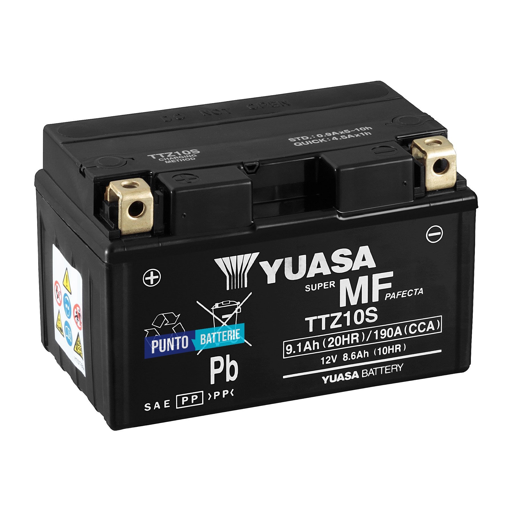 Batteria originale Yuasa YTZ YTZ10S, dimensioni 150 x 87 x 93, polo positivo a sinistra, 12 volt, 8 amperora, 190 ampere. Batteria per moto, scooter e powersport.
