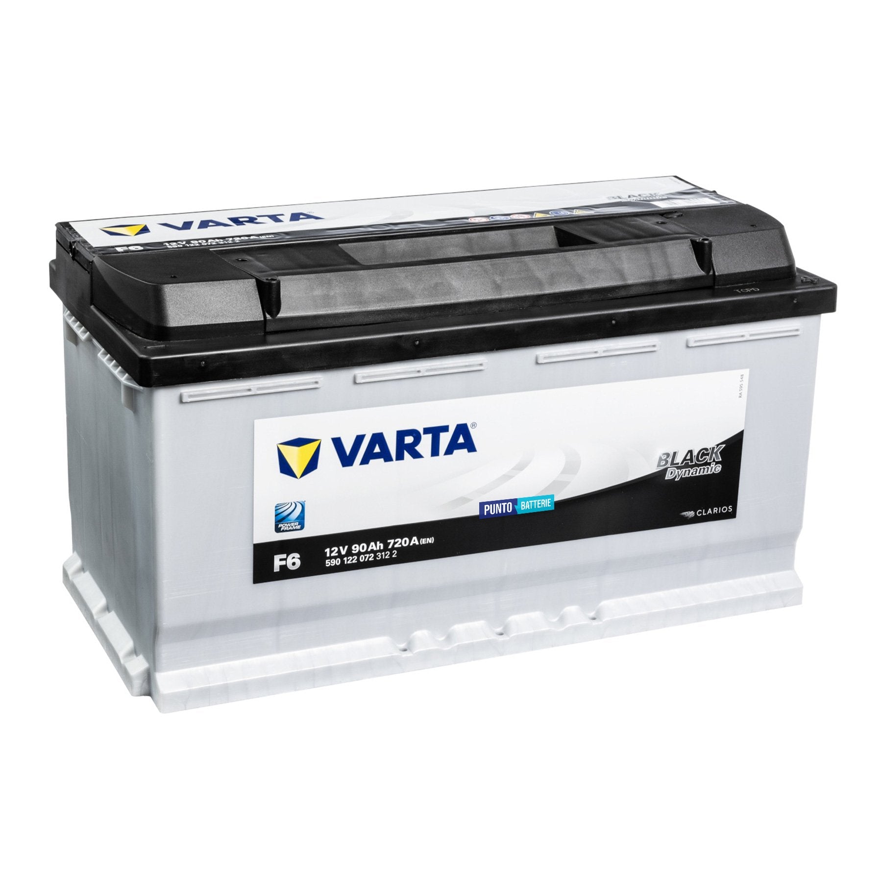 Batteria originale Varta Black Dynamic F6, dimensioni 353 x 175 x 190, polo positivo a destra, 12 volt, 90 amperora, 720 ampere. Batteria per auto e veicoli leggeri.