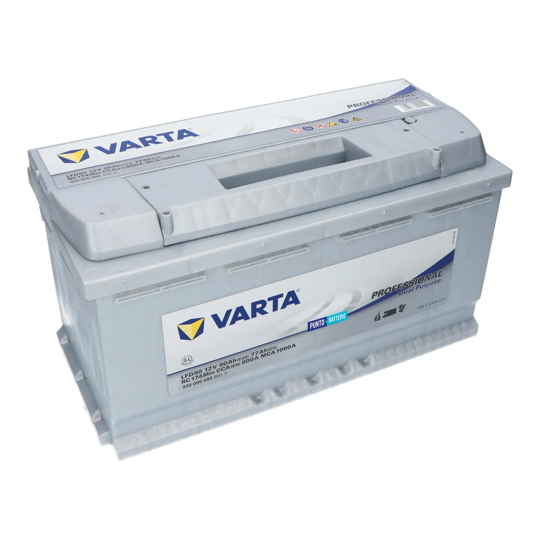 Batteria originale Varta Professional Dual Purpose LFD90, dimensioni 353 x 175 x 190, 12 volt, 90 amperora. Batteria per servizi di camper, barca e applicazioni a scarica lenta.