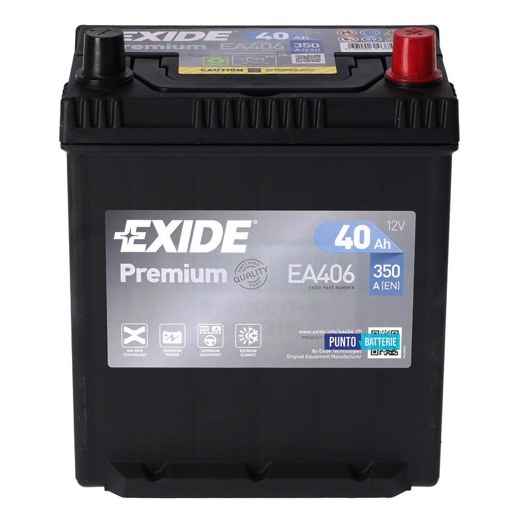 Batteria Exide 40Ah, 12V, 350A, 187x127x220mm