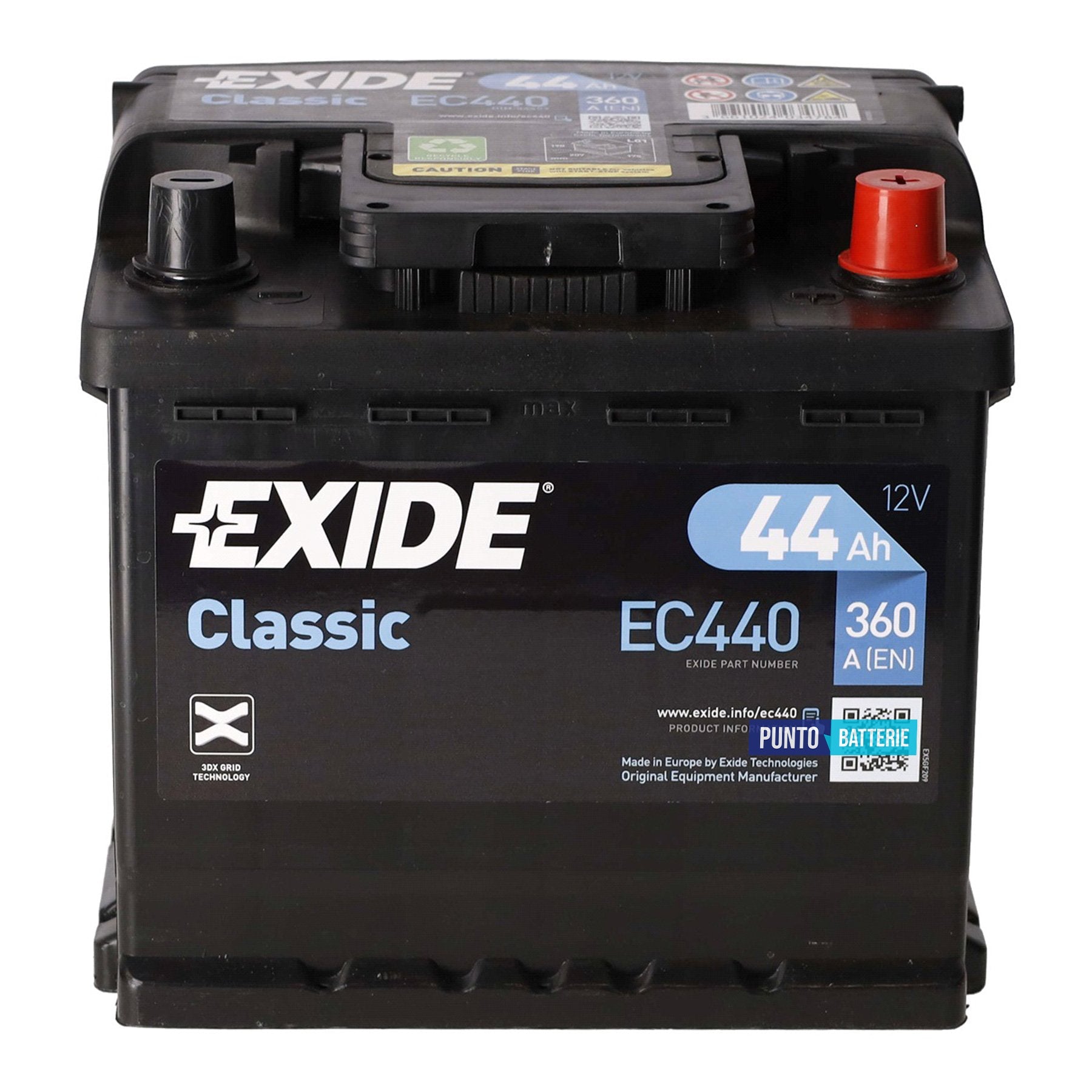 Batteria Exide 44Ah, 12V, 360A, 207x175x190mm