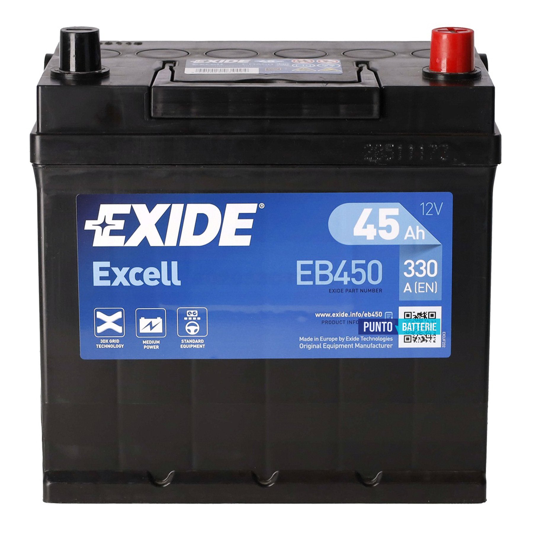 Batteria Exide 45Ah, 12V, 330A, 220x135x225mm