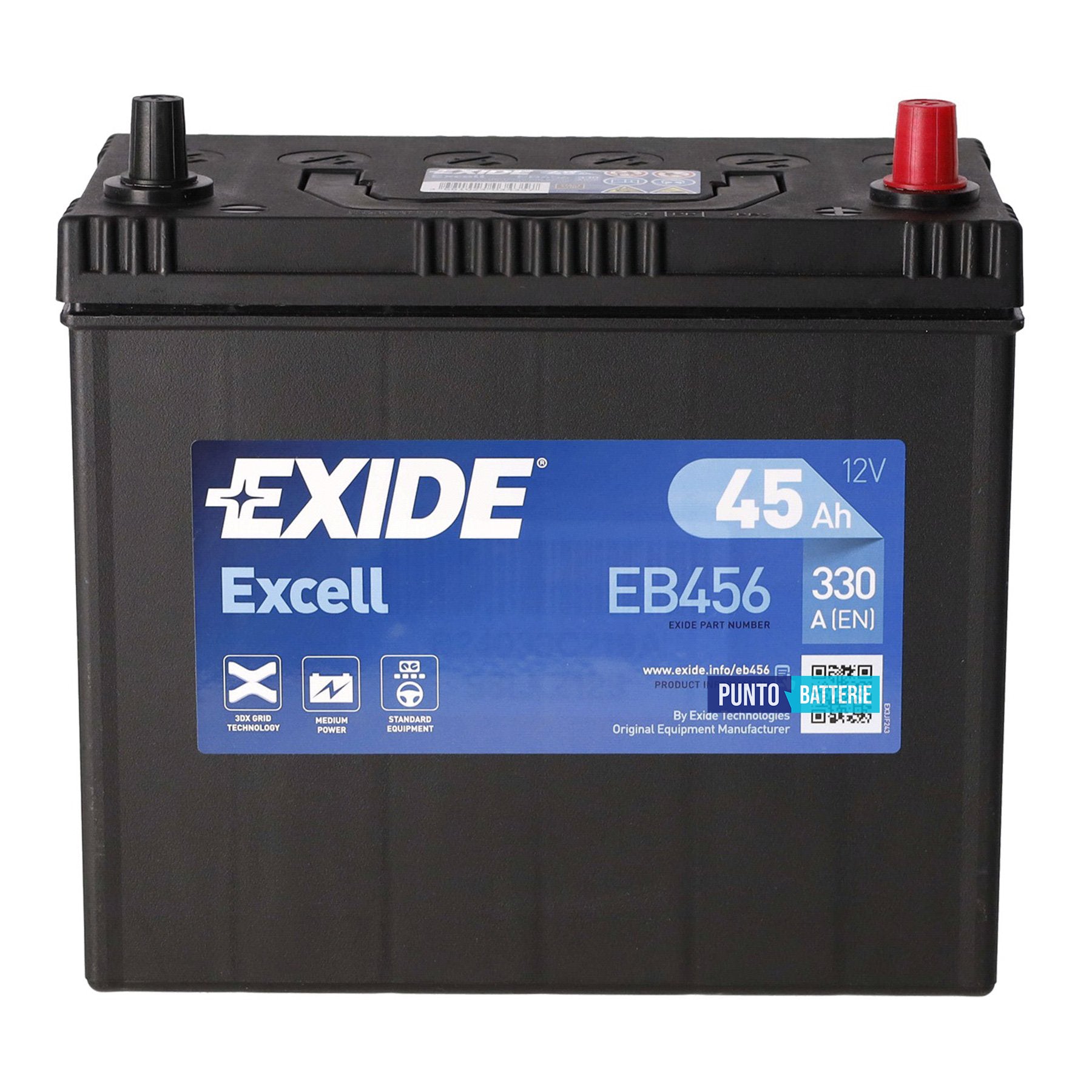 Batteria Exide 45Ah, 12V, 330A, 237x127x227mm