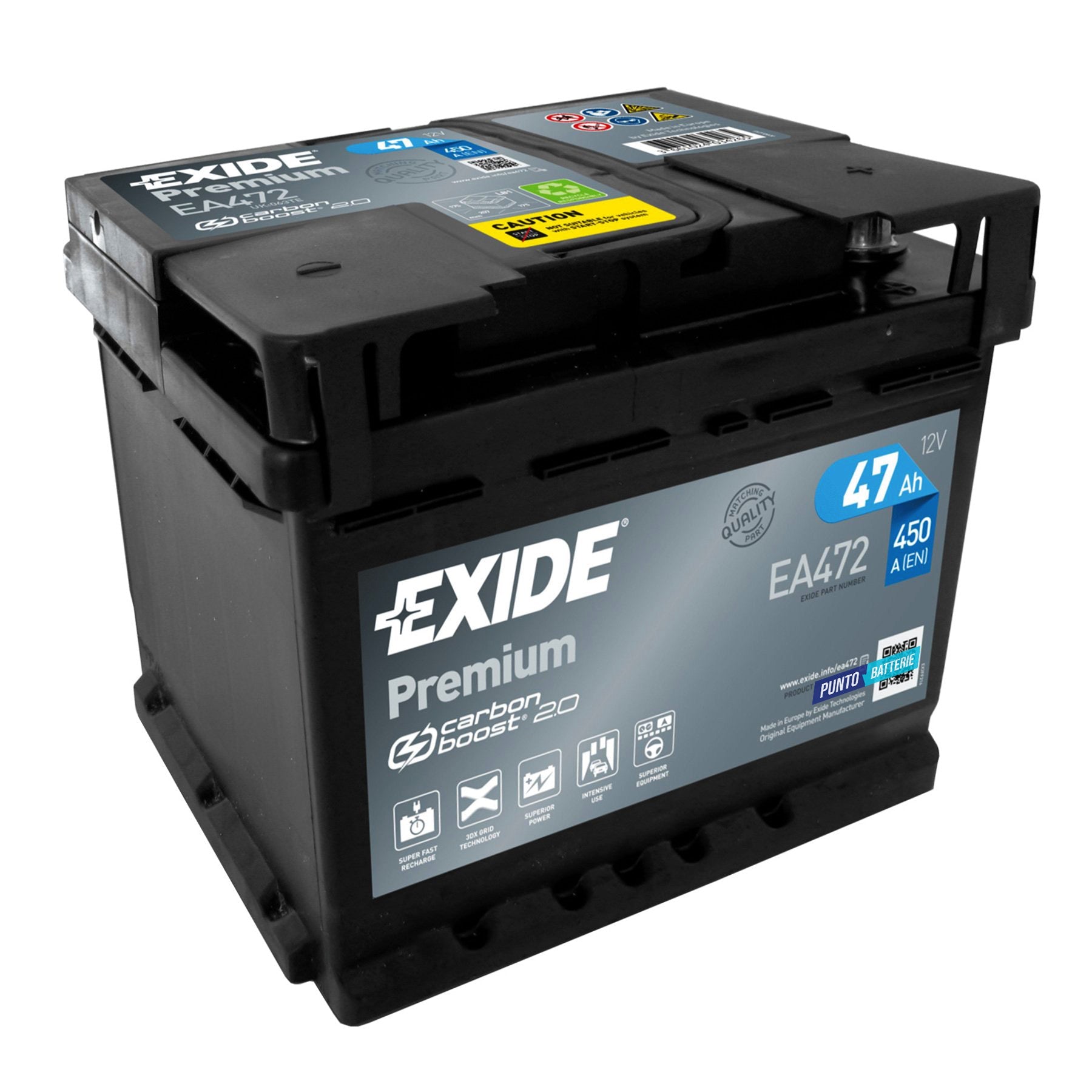 Batteria Exide 47Ah, 12V, 450A, 207x175x175mm