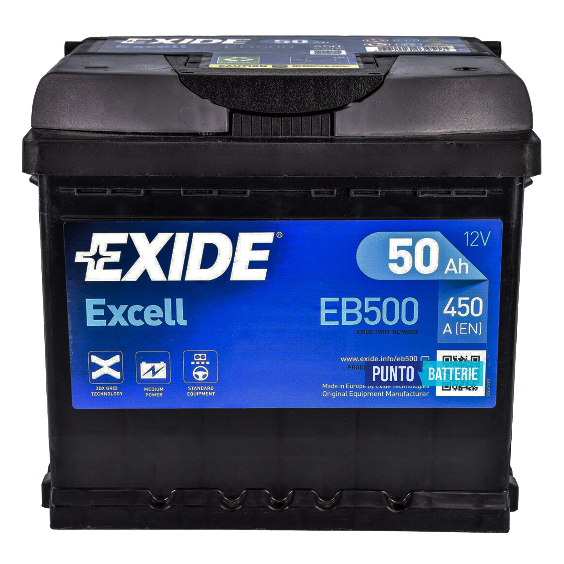 Batteria Exide 50Ah, 12V, 450A, 207x175x190mm