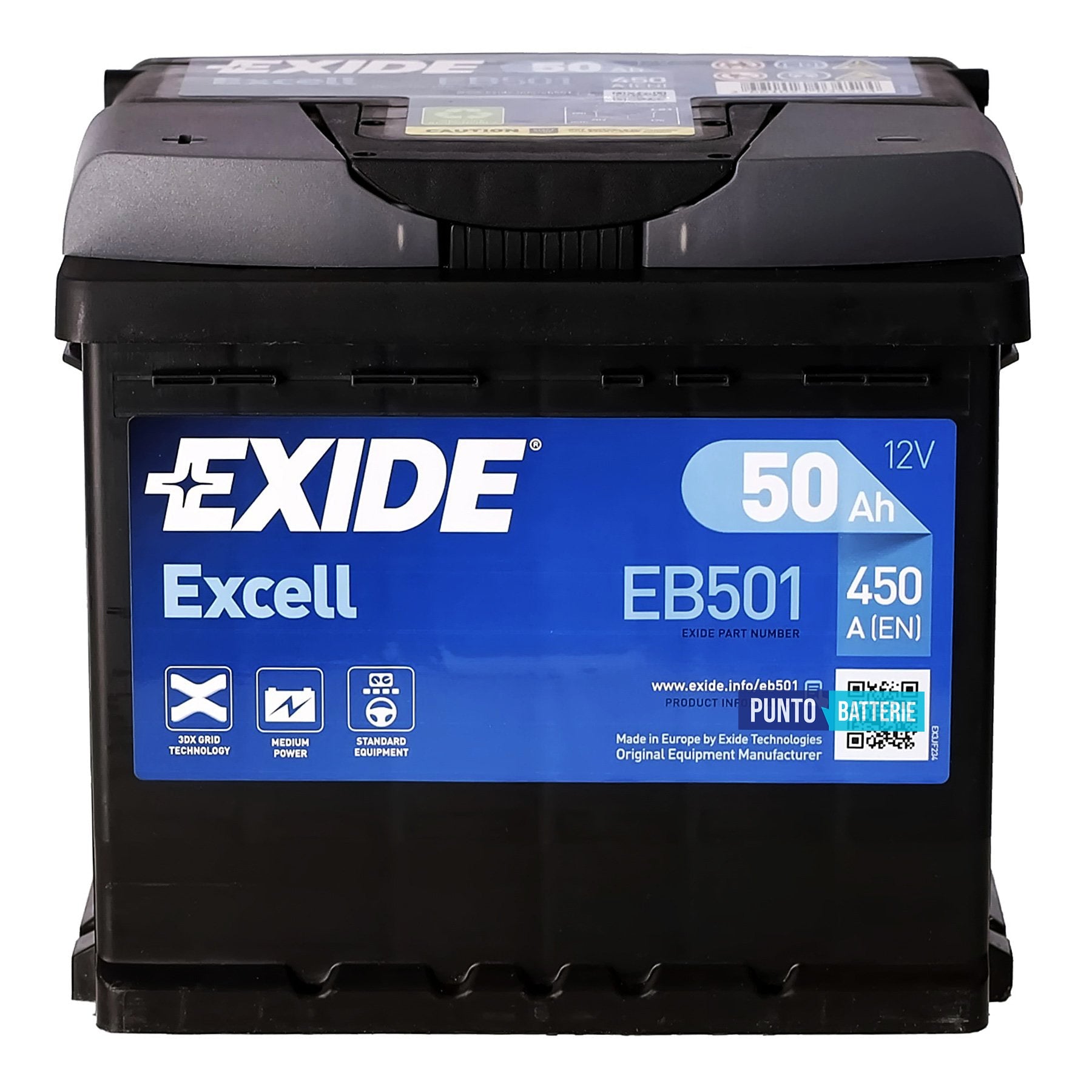 Batteria Exide 50Ah, 12V, 450A, 207x175x190mm