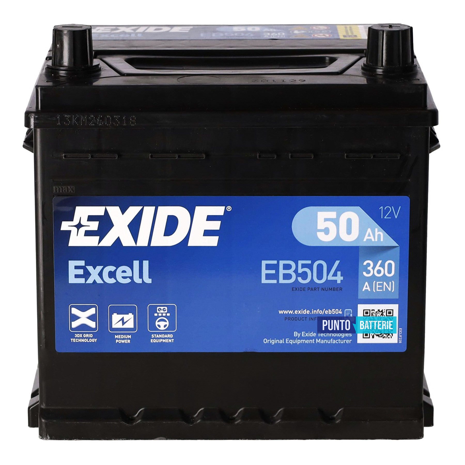 Batteria Exide 50Ah, 12V, 360A, 200x173x222mm