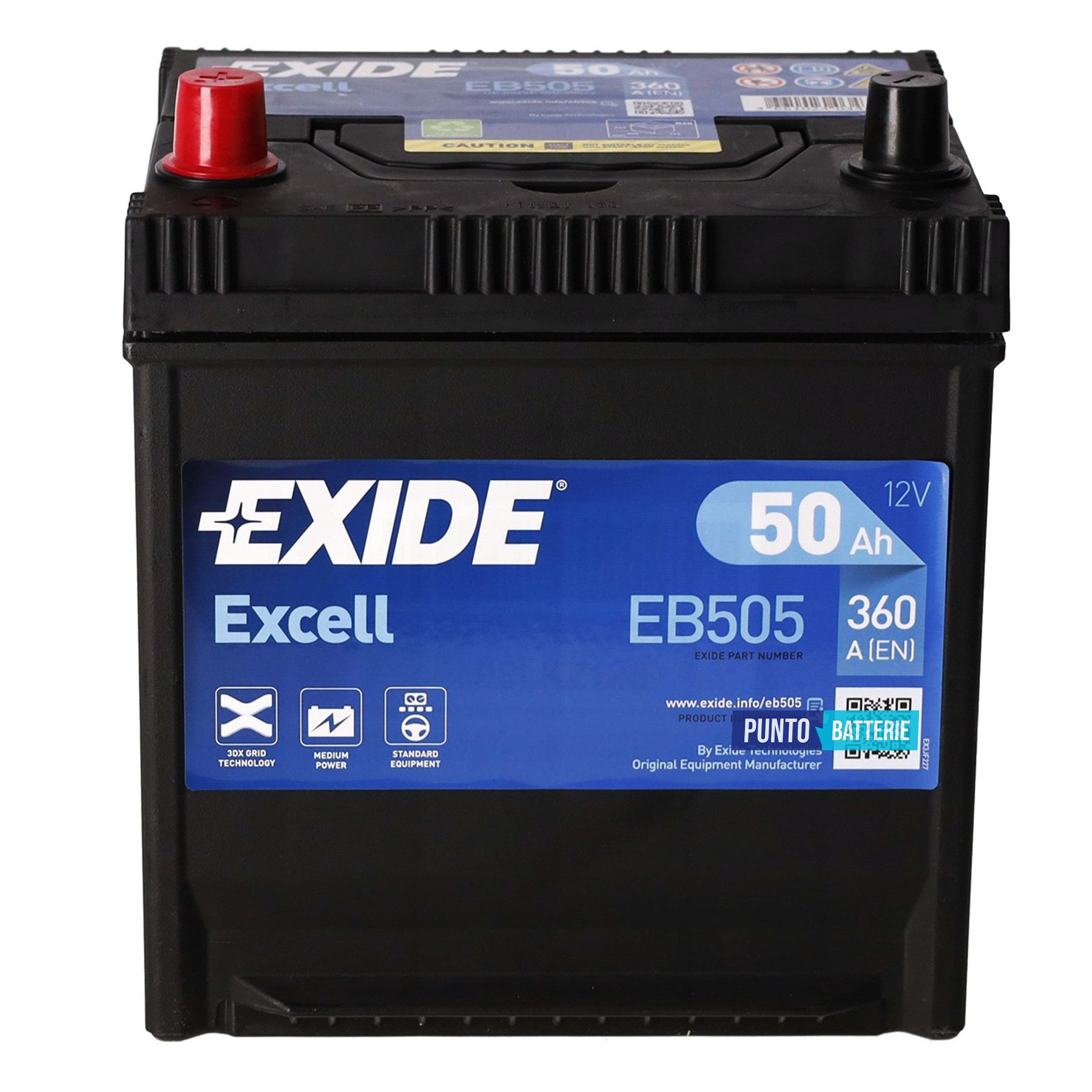 Batteria Exide 50Ah, 12V, 360A, 200x173x222mm