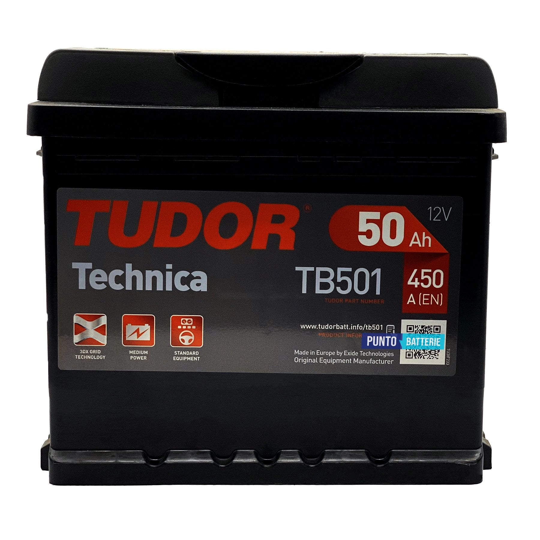 Batteria Tudor 50Ah, 12V, 450A, 207x175x190mm