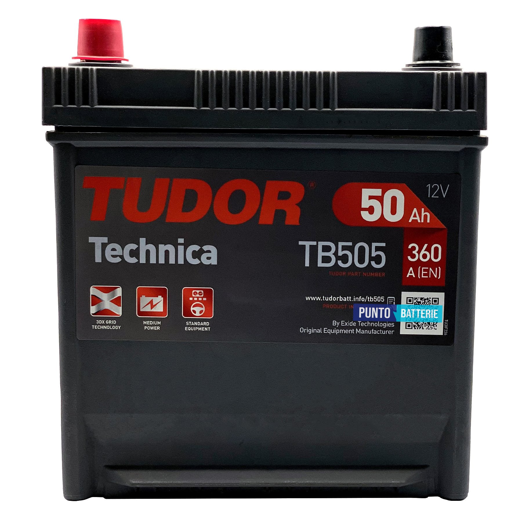 Batteria Tudor 50Ah, 12V, 360A, 200x173x222mm