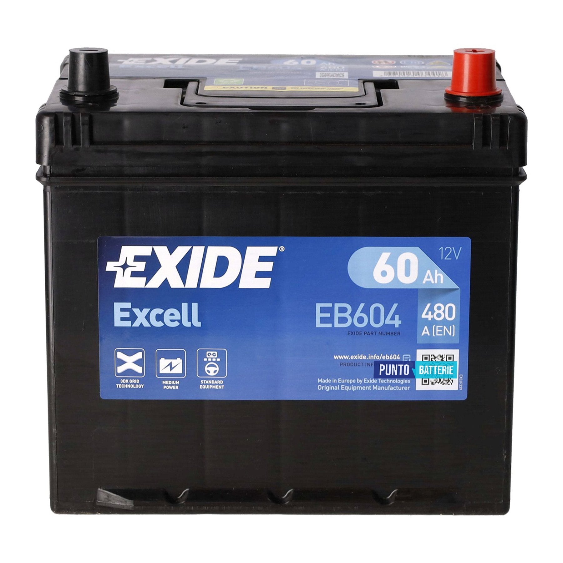 Batteria Exide 60Ah, 12V, 480A, 230x173x222mm