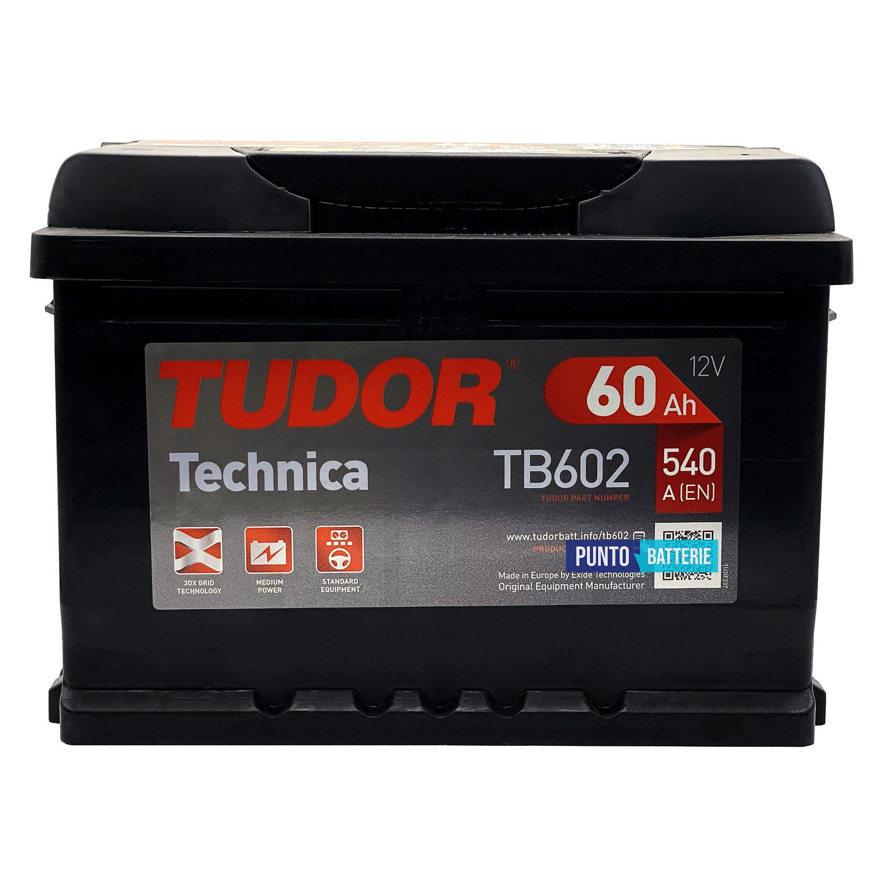 Batteria Tudor 60Ah, 12V, 540A, 242x175x175mm