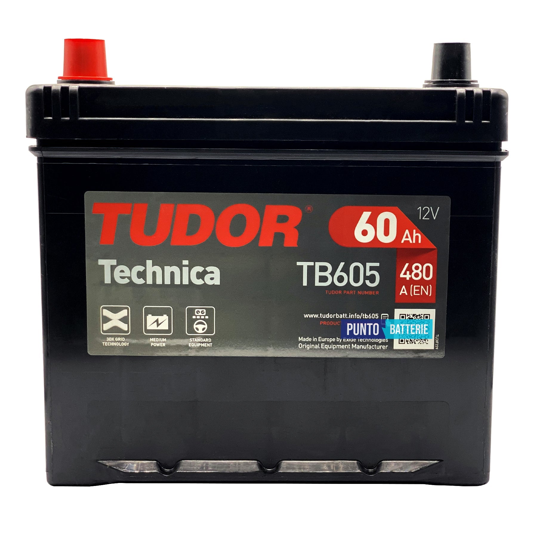 Batteria Tudor 60Ah, 12V, 480A, 230x173x222mm