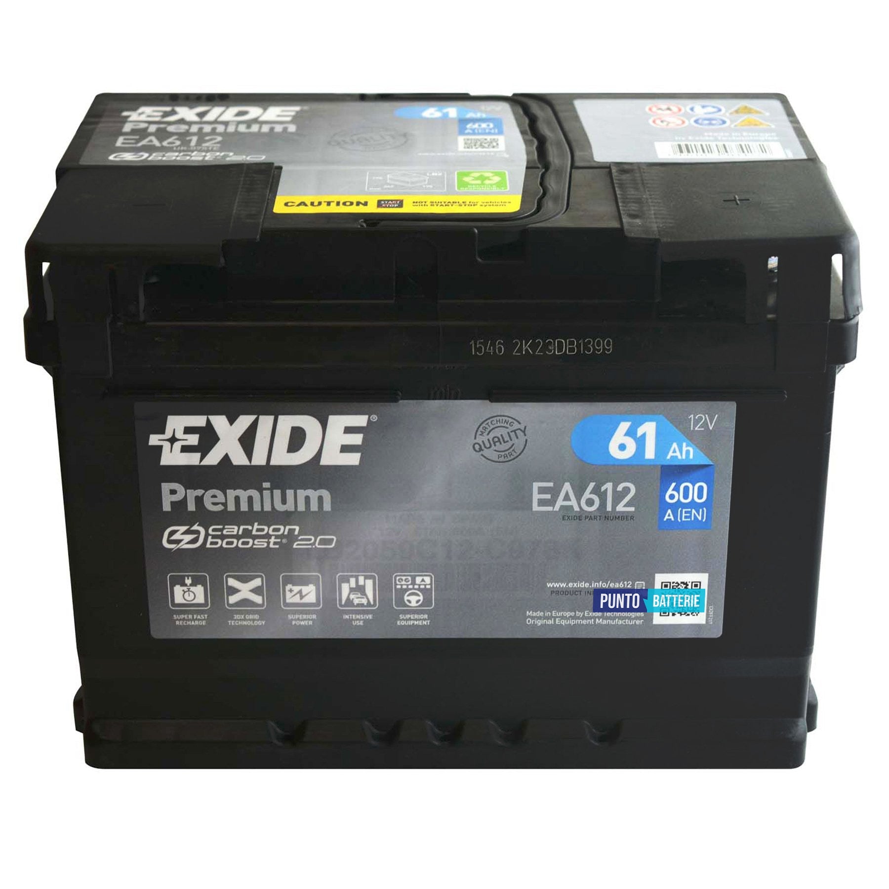 Batteria Exide 61Ah, 12V, 600A, 242x175x175mm