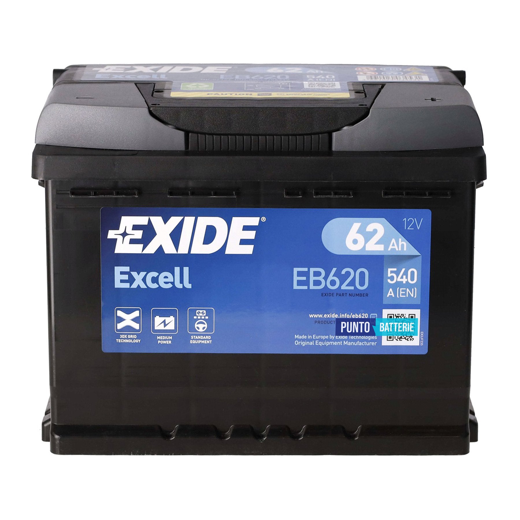Batteria Exide 62Ah, 12V, 540A, 242x175x190mm