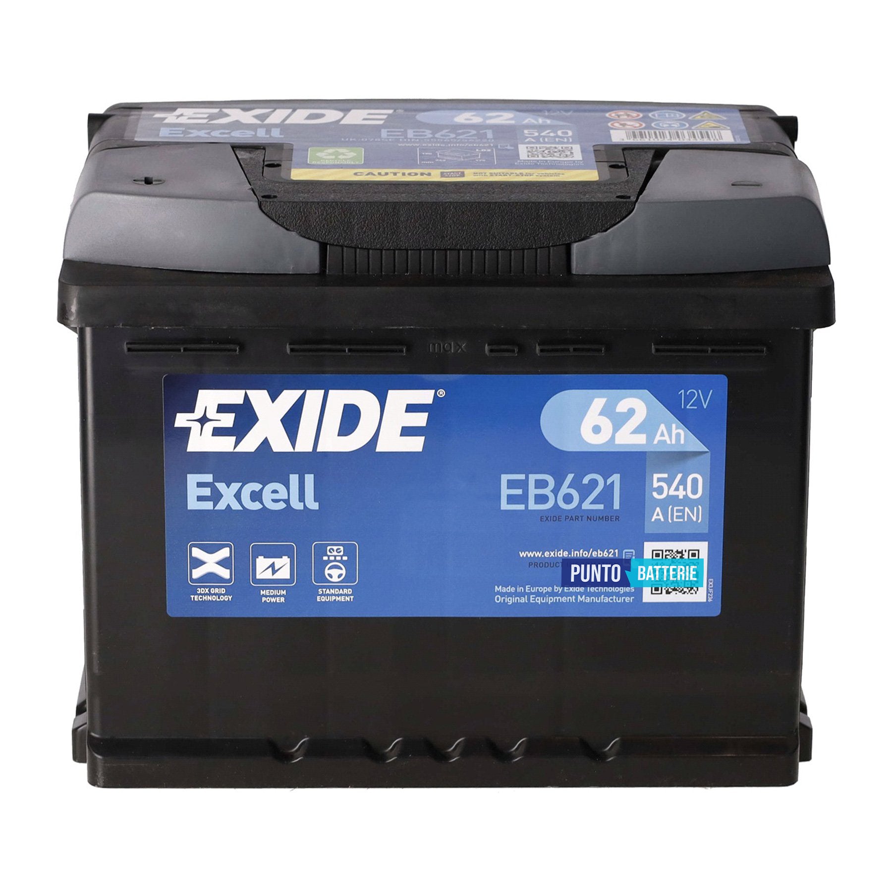 Batteria Exide 62Ah, 12V, 540A, 242x175x190mm