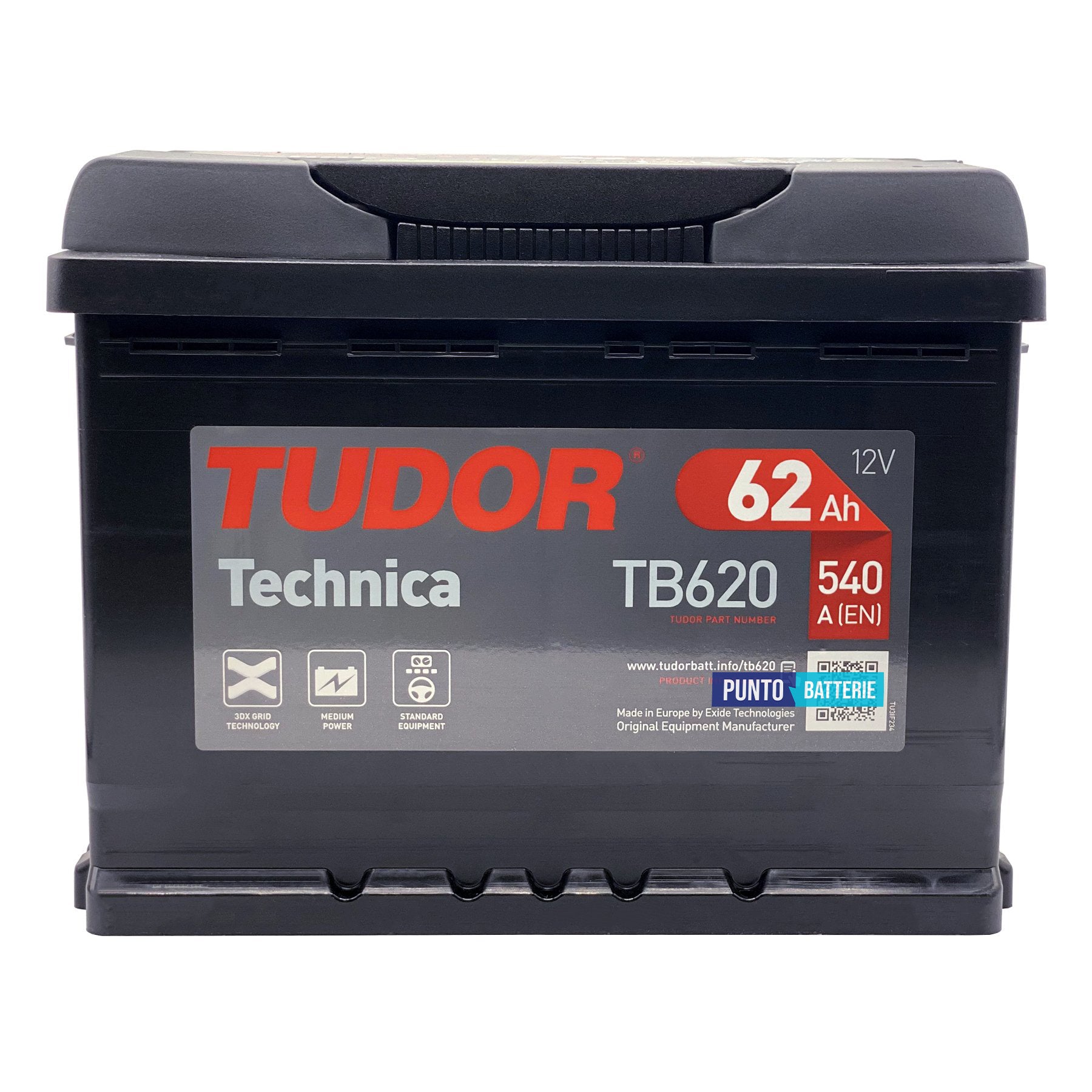 Batteria Tudor 62Ah, 12V, 540A, 242x175x190mm