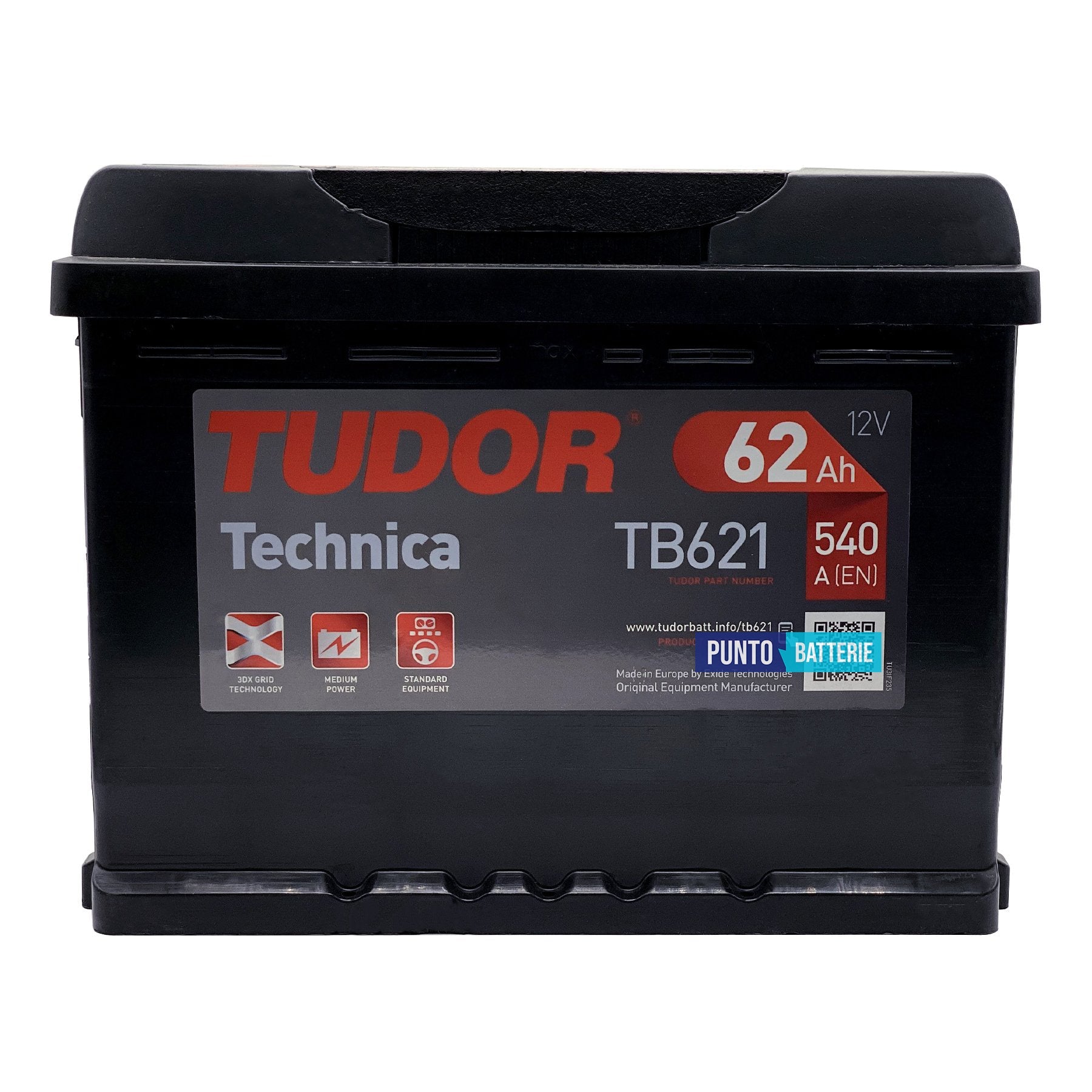 Batteria Tudor 62Ah, 12V, 540A, 242x175x190mm