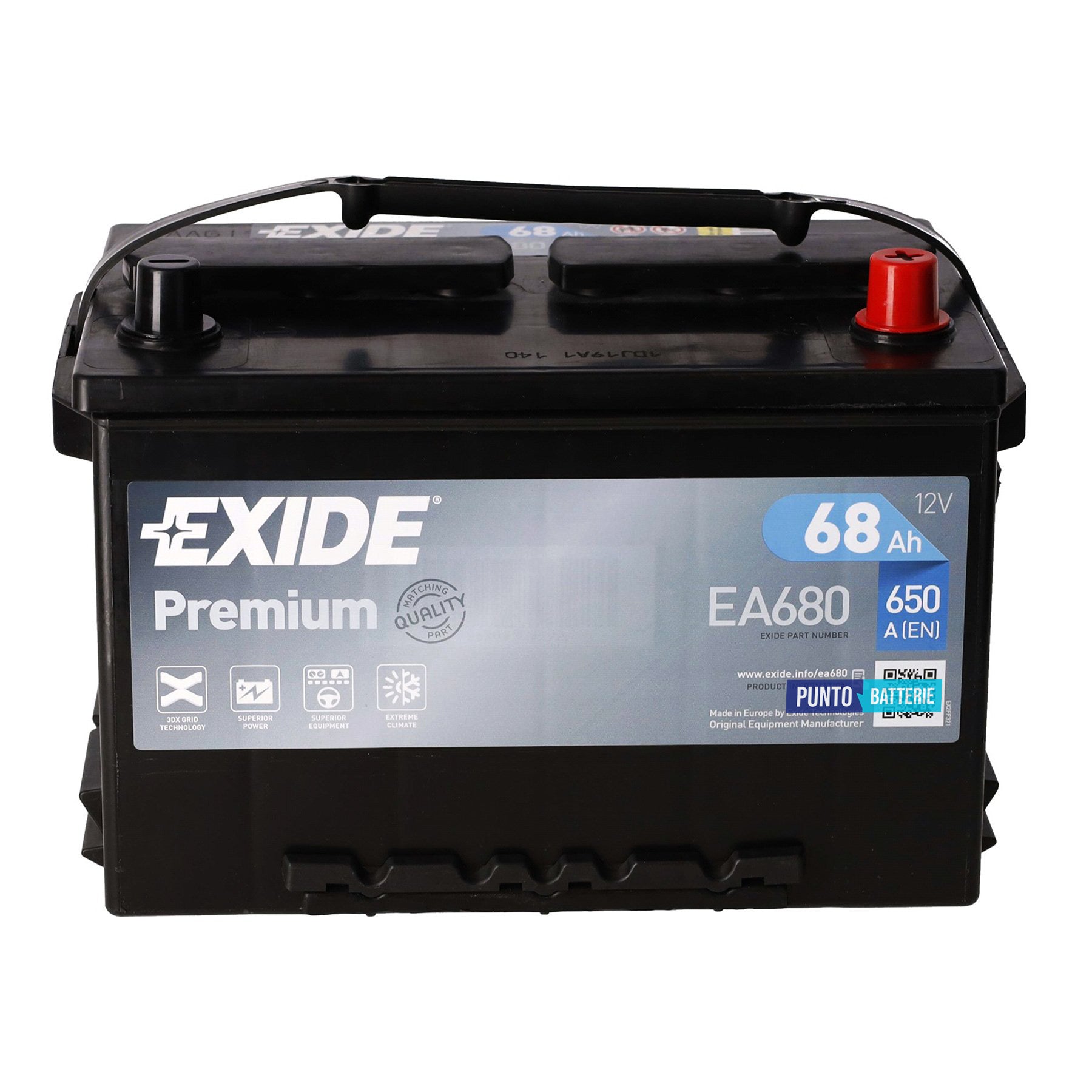 Batteria Exide 68Ah, 12V, 650A, 277x175x190mm