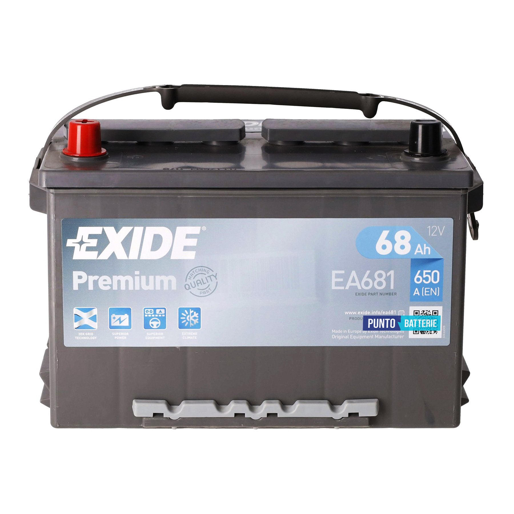 Batteria Exide 68Ah, 12V, 650A, 277x175x190mm