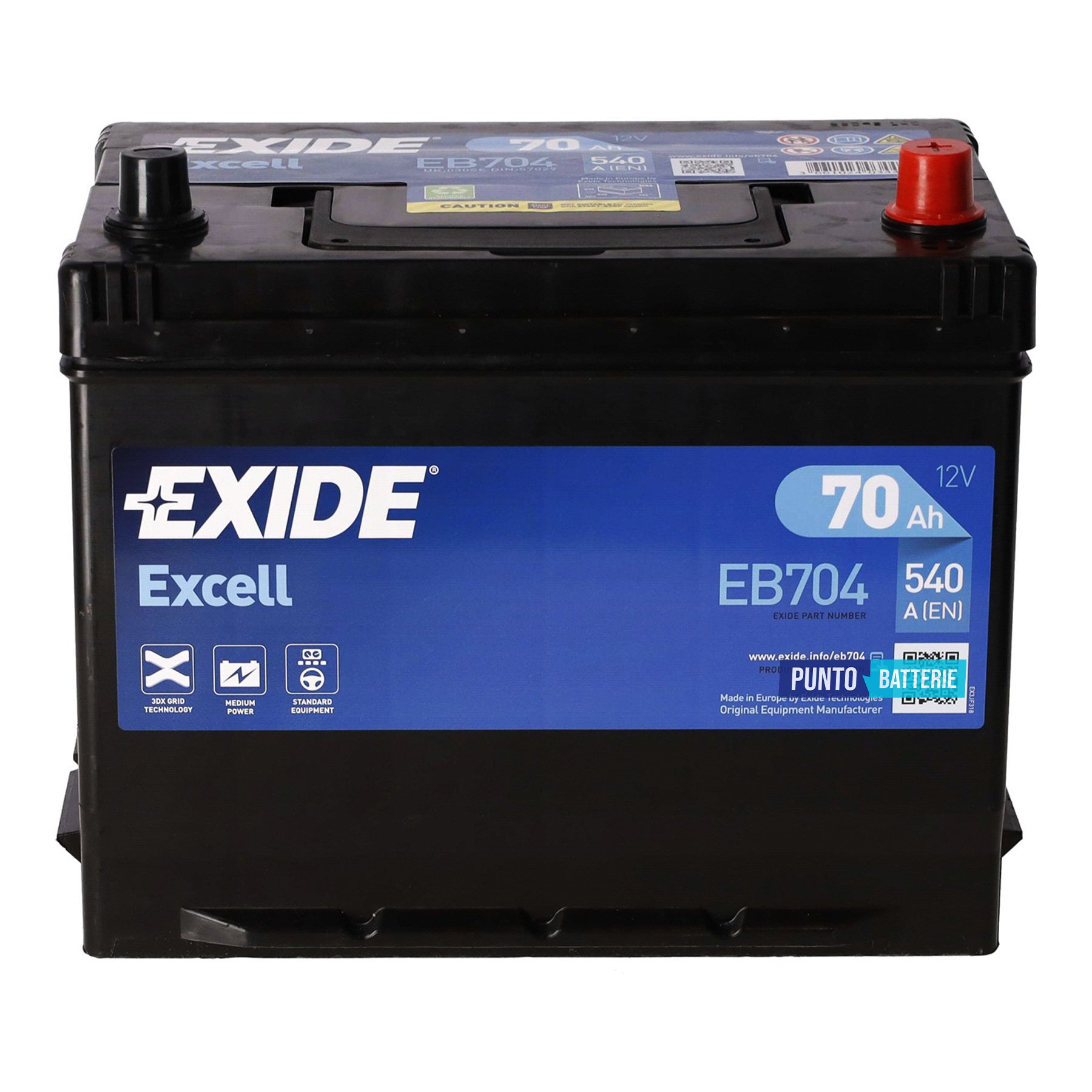 Batteria Exide 70Ah, 12V, 540A, 270x173x222mm