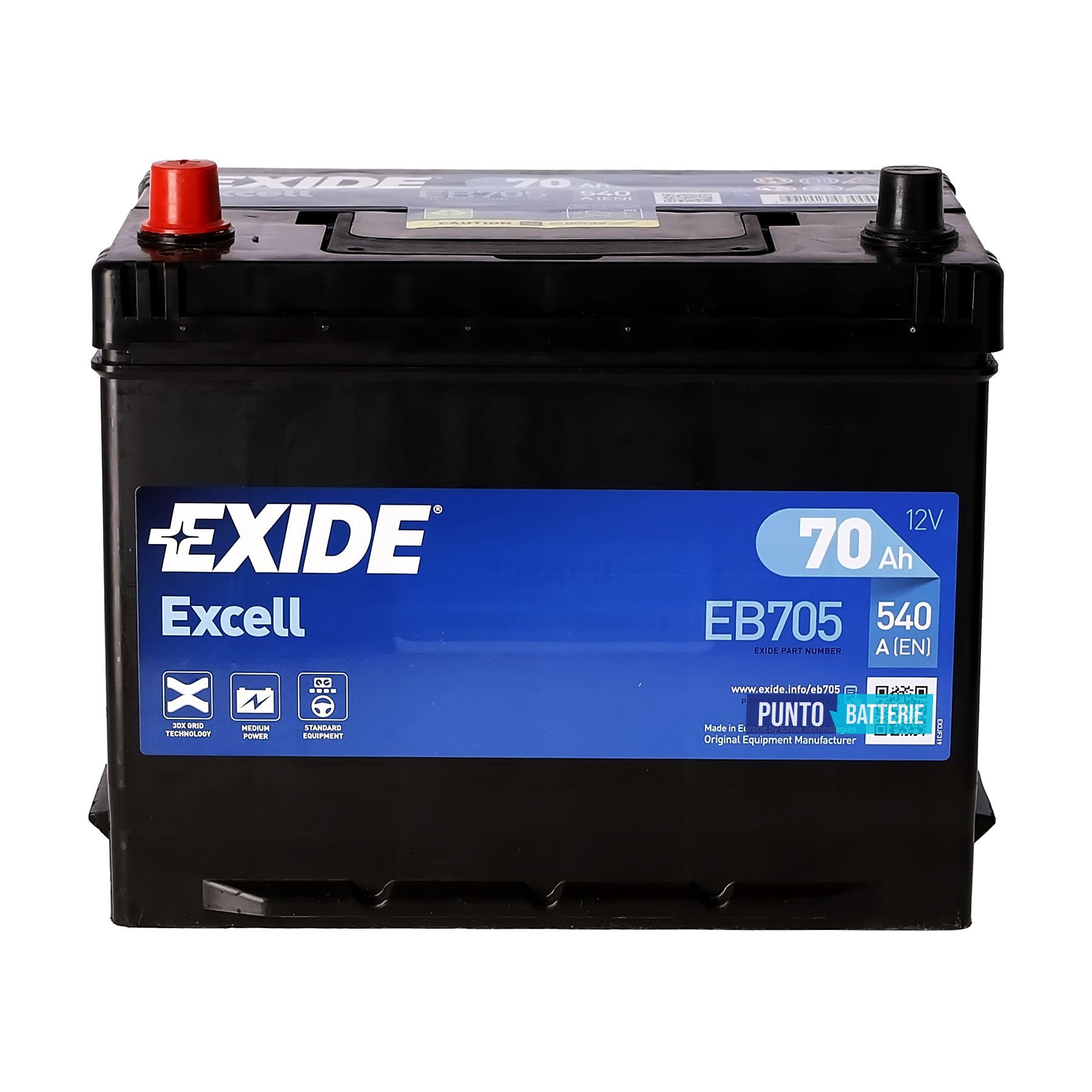 Batteria Exide 70Ah, 12V, 540A, 270x173x222mm