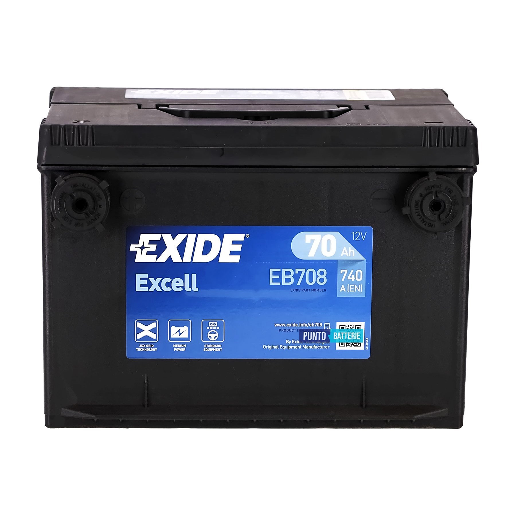 Batteria Exide 70Ah, 12V, 740A, 260x180x186mm