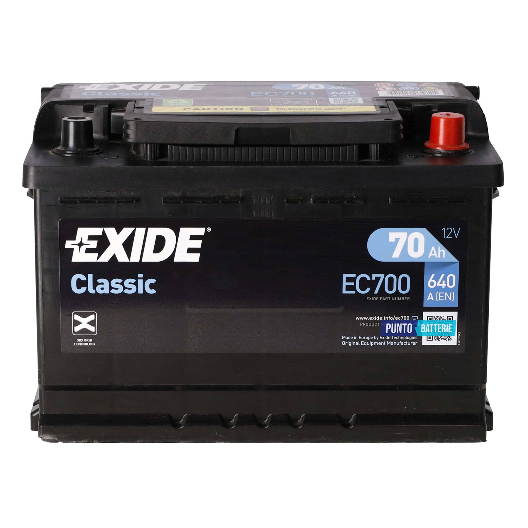 Batteria Exide 70Ah, 12V, 640A, 278x175x190mm