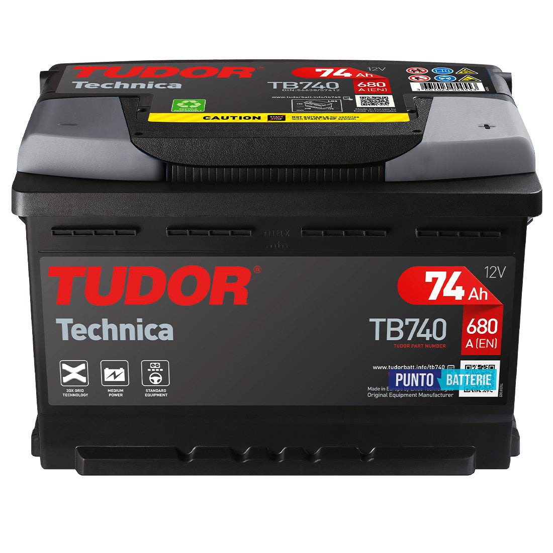 Batteria Tudor 74Ah, 12V, 680A, 278x175x190mm