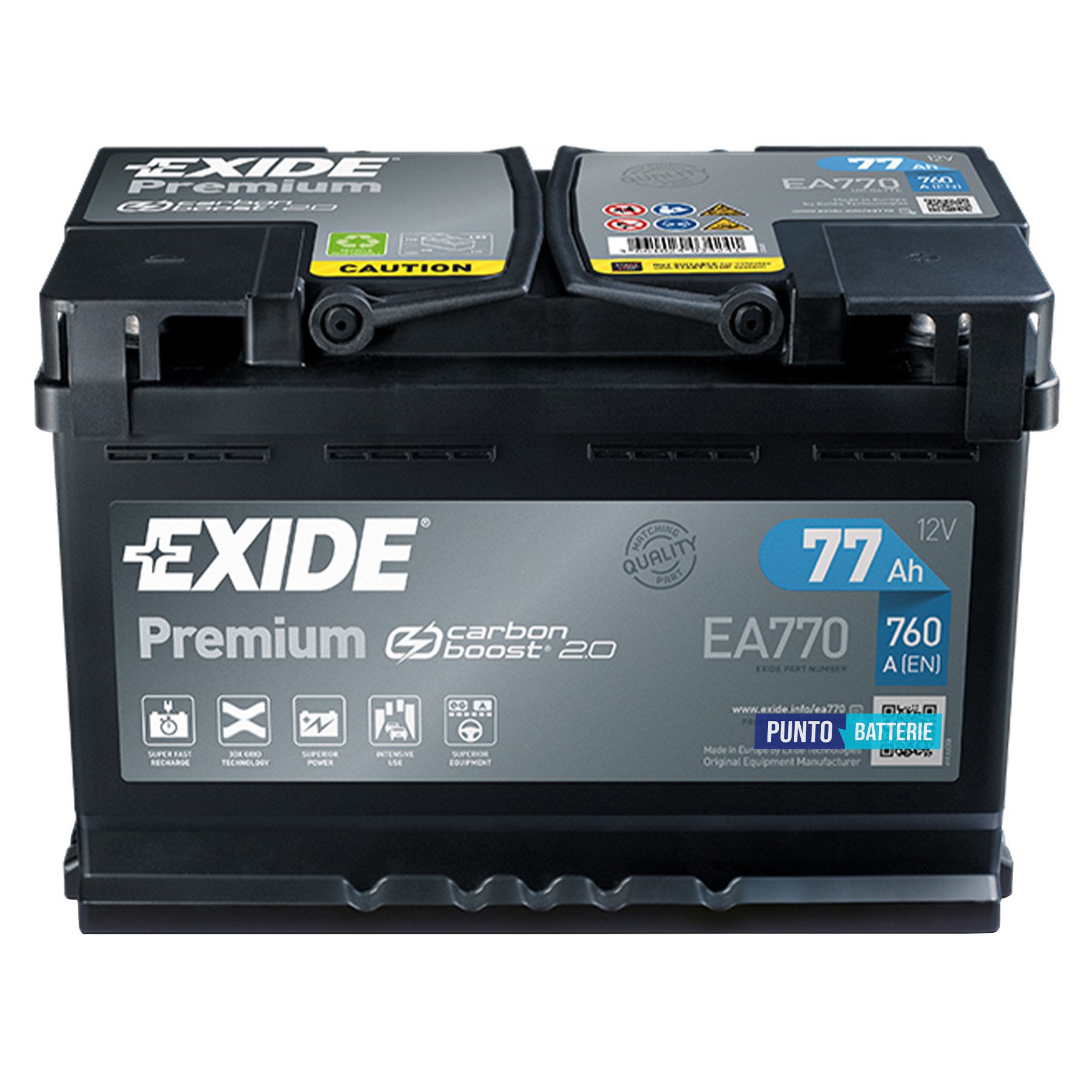 Batteria Exide 77Ah, 12V, 760A, 278x175x190mm
