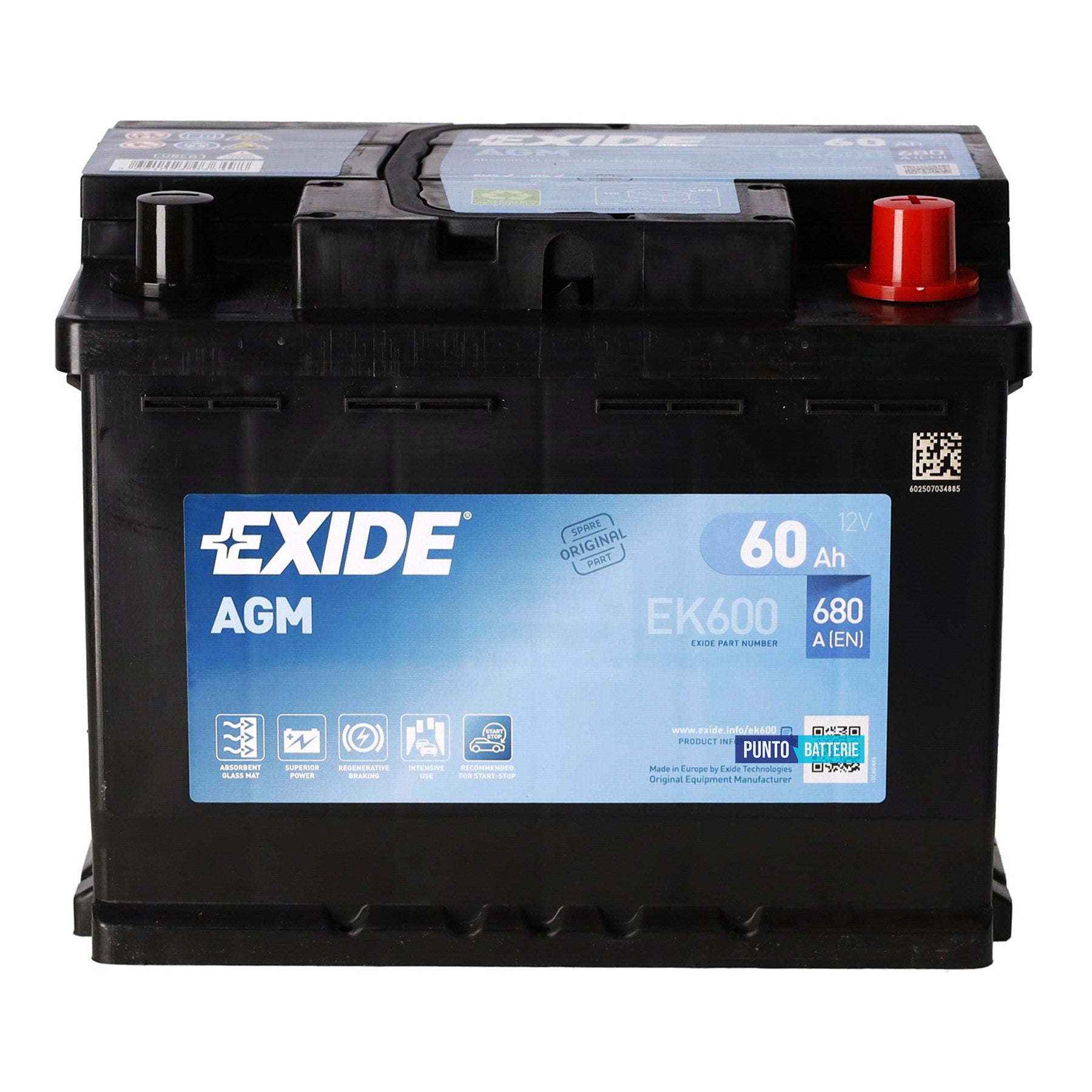 Batteria Exide 60Ah, 12V, 680A, 242x175x190mm, AGM