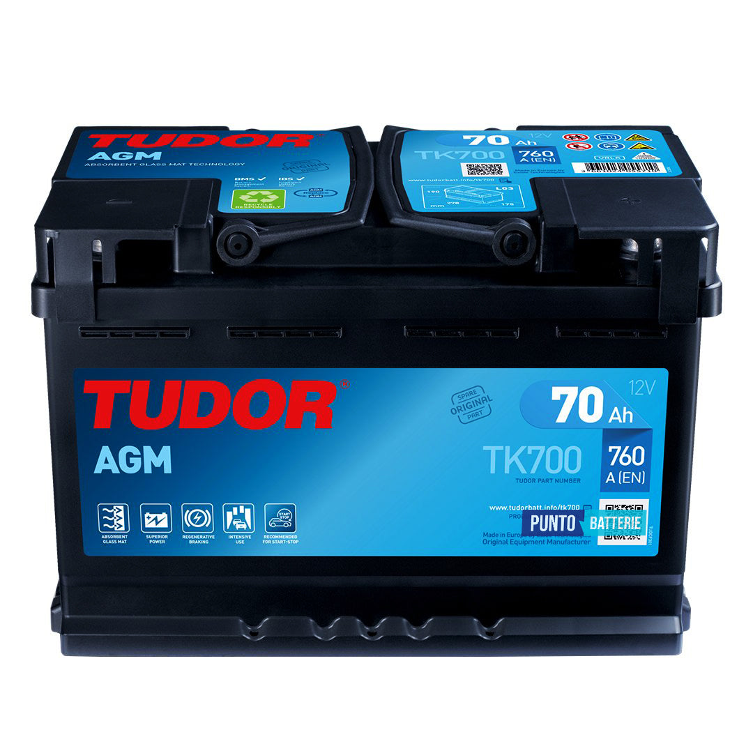 Batteria Tudor 70Ah, 12V, 760A, 278x175x190mm, AGM