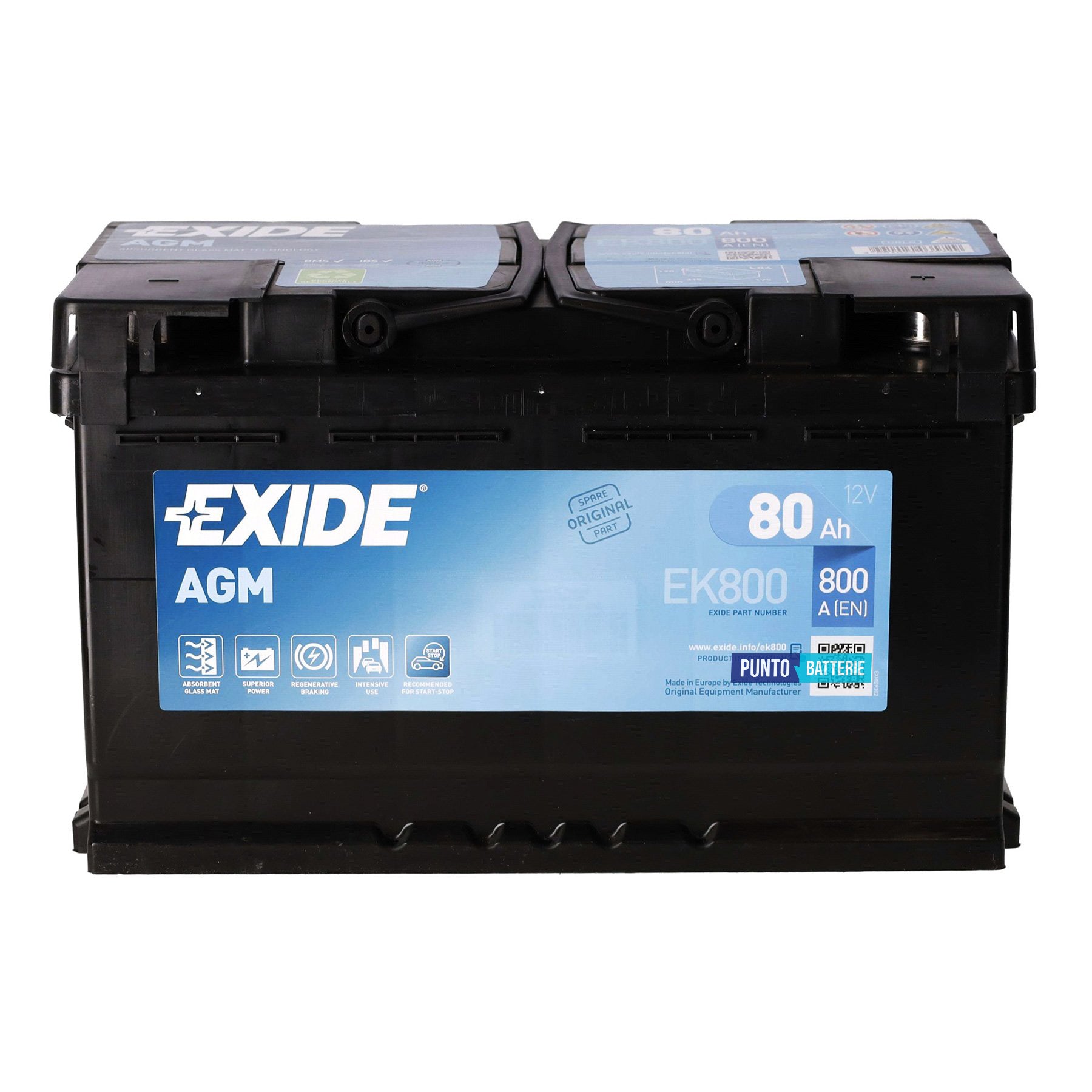 Batteria Exide 80Ah, 12V, 800A, 315x175x190mm, AGM