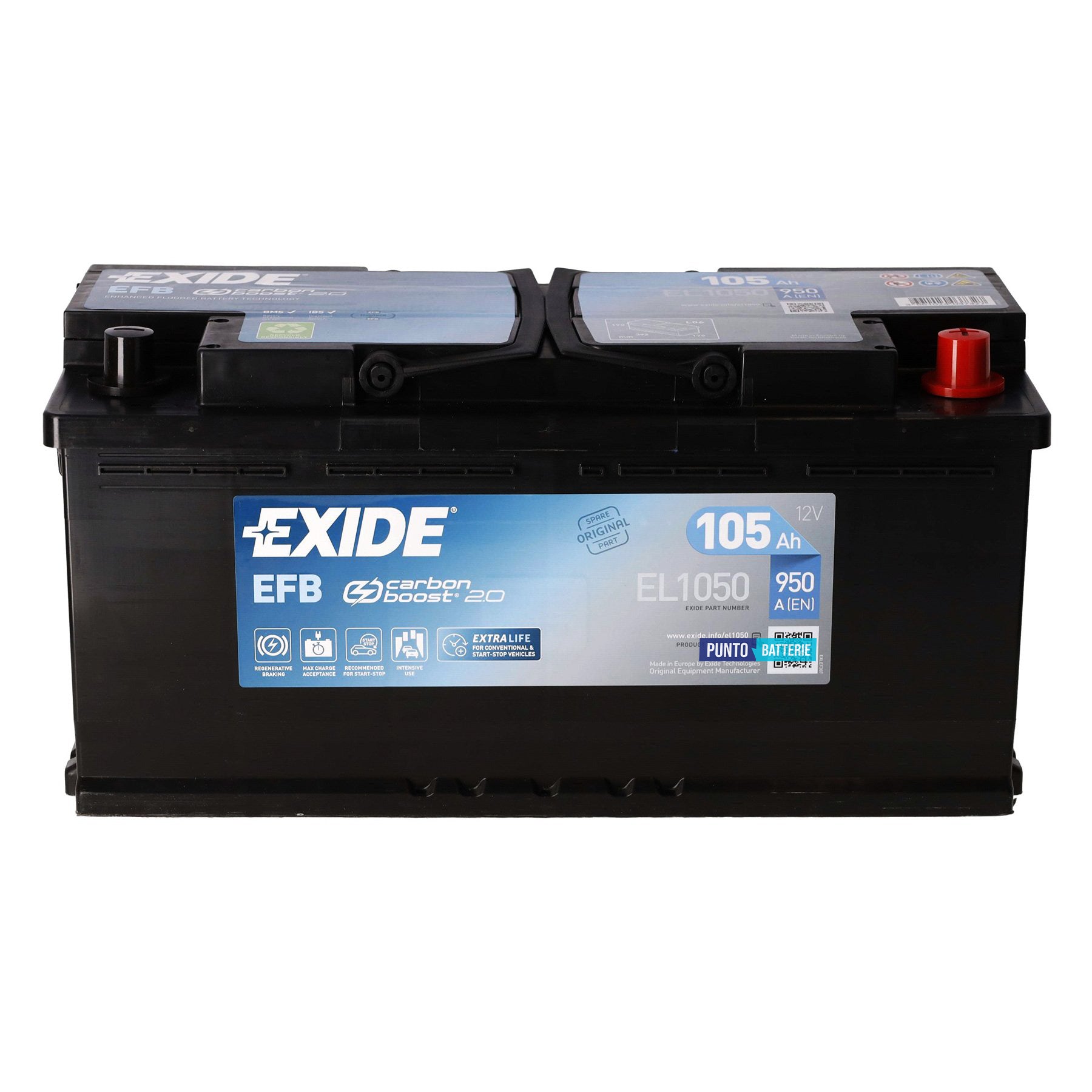Batteria Exide 105Ah, 12V, 950A, 392x175x190mm, EFB